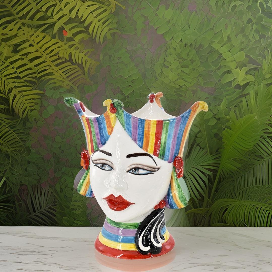 Testa di Moro "Aisha" 25 cm White and Color - Viso di Donna in Ceramica Siciliana - Ceramiche di Caltagirone Sofia