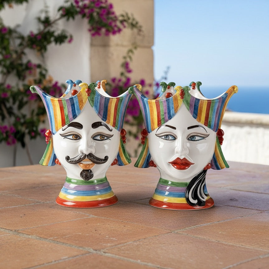 Testa di Moro "Aisha" 25 cm White and Color - Viso Uomo in Ceramica Siciliana - Ceramiche di Caltagirone Sofia
