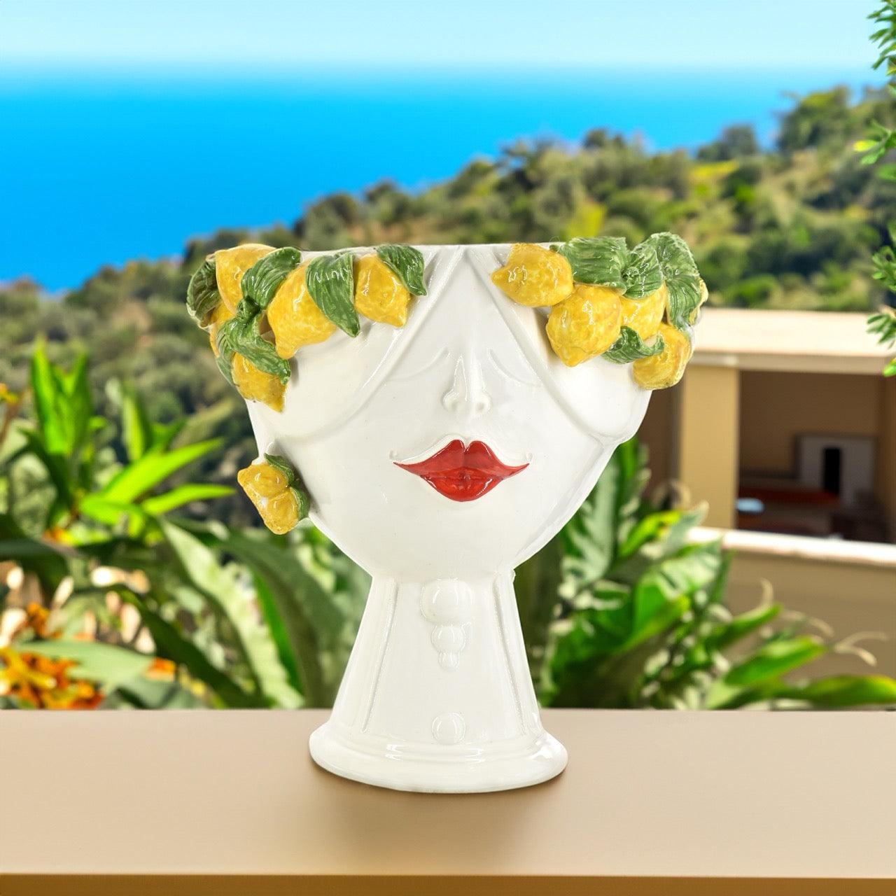 Testa di Moro con limoni "Zahira" donna | White and Lemon 30 cm - Ceramiche di Caltagirone Sofia