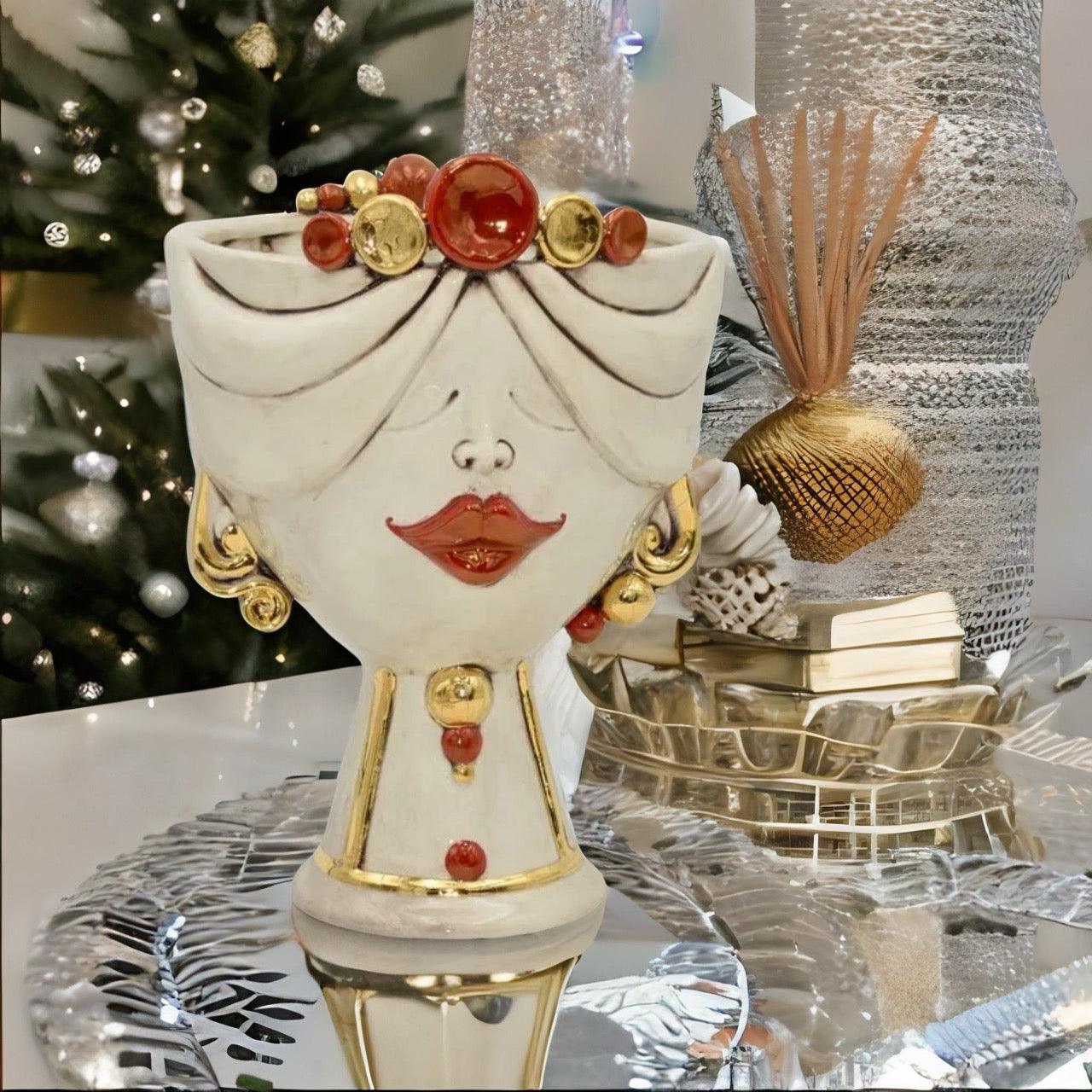 Testa di Moro donna in Ceramica Caltagirone | Zahira Madreperla Oro e Lustri h 30 cm - Ceramiche di Caltagirone Sofia