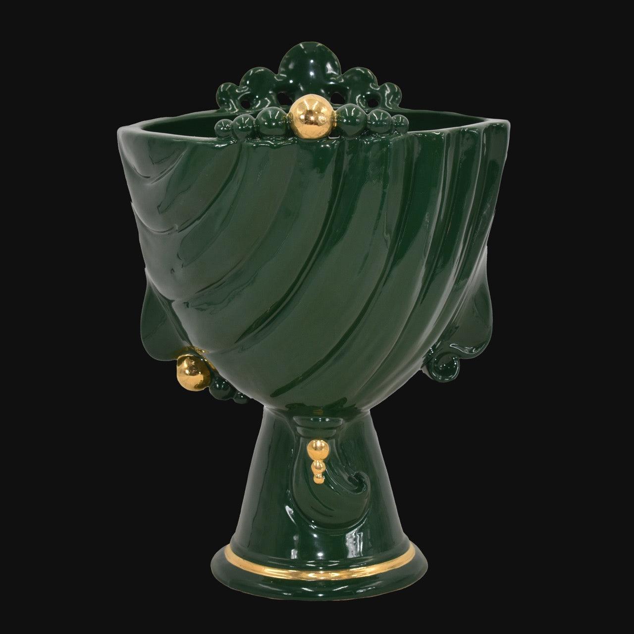 Testa di Moro donna in Ceramica Caltagirone | Zahira Verde e Oro h 30 cm - Ceramiche di Caltagirone Sofia