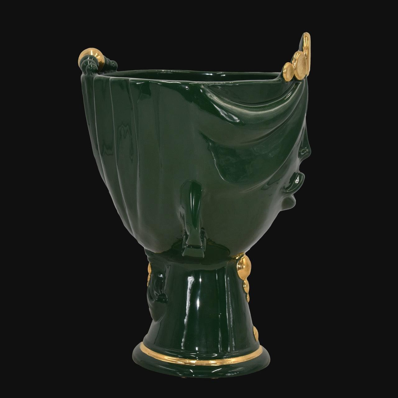 Testa di Moro donna in Ceramica Caltagirone | Zahira Verde e Oro h 30 cm - Ceramiche di Caltagirone Sofia