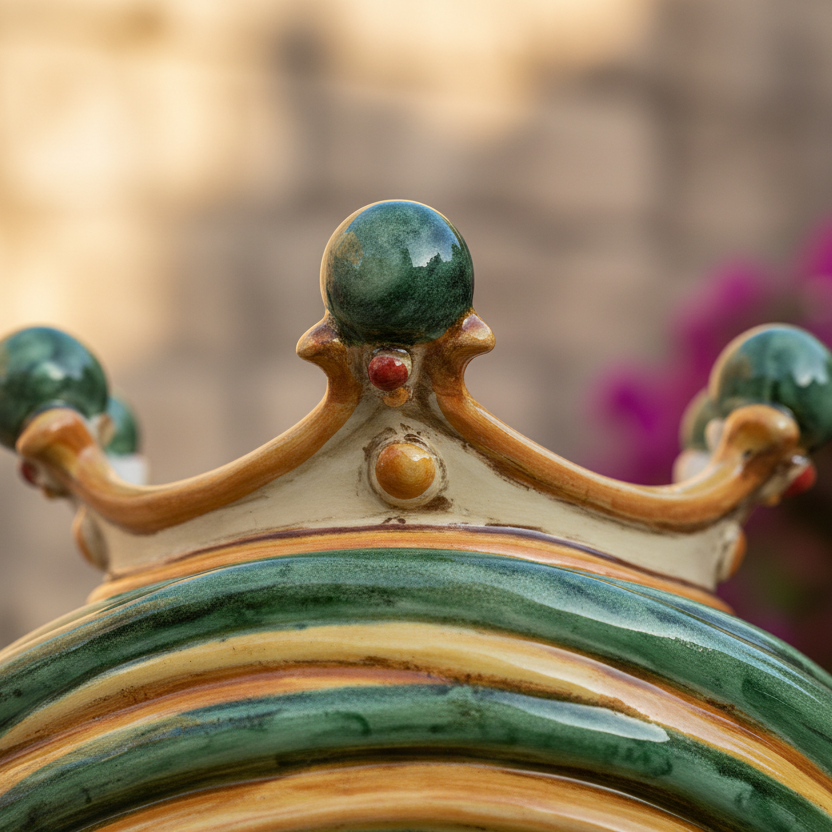 Testa di Moro h 30 in verde e arancio maschio moro in Ceramica di Caltagirone