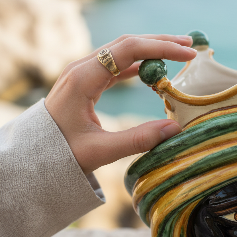 Testa di Moro h 30 in verde e arancio maschio moro in Ceramica di Caltagirone