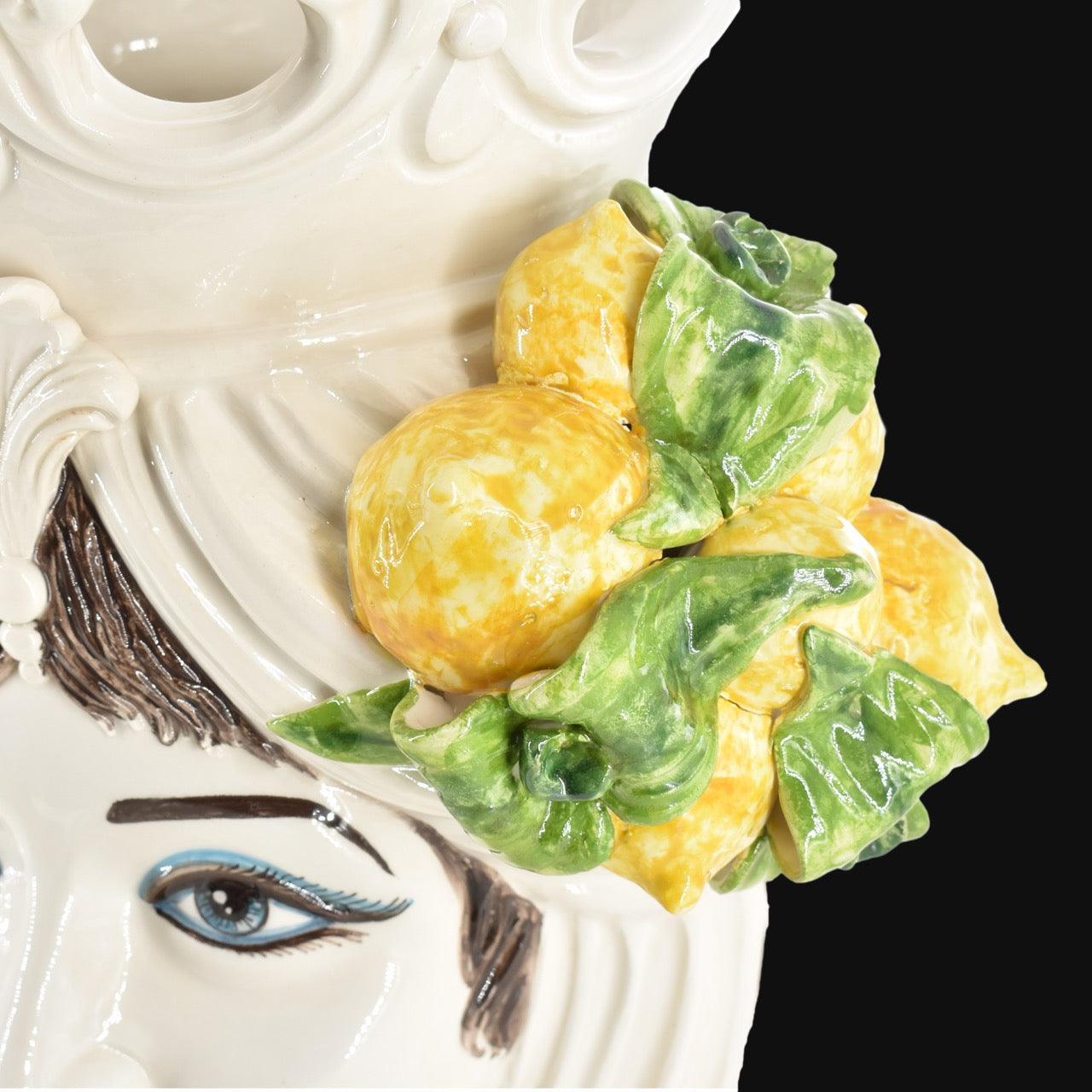 Testa di Moro h 40 cm White and Lemon femmina - Ceramiche di Caltagirone Sofia
