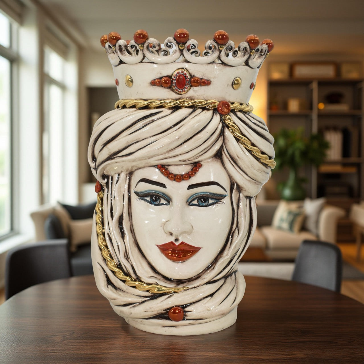 Testa di moro h 48 madreperla antichizzato oro e lustri donna - Ceramiche di Caltagirone Sofia