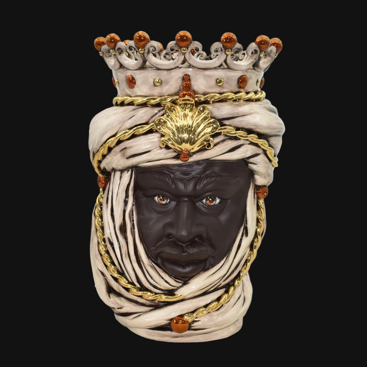 Testa di moro h 48 madreperla antichizzato oro e lustri maschio moro - Ceramiche di Caltagirone Sofia