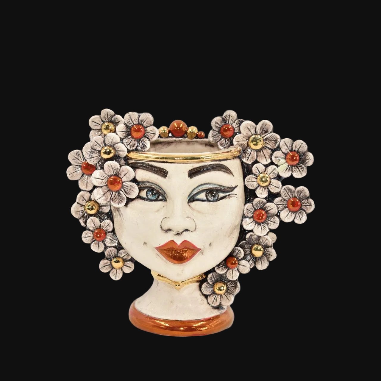 Testa h 20 c/fiori c/espressione madreperla oro e lustri femmina - Ceramiche di Caltagirone Sofia
