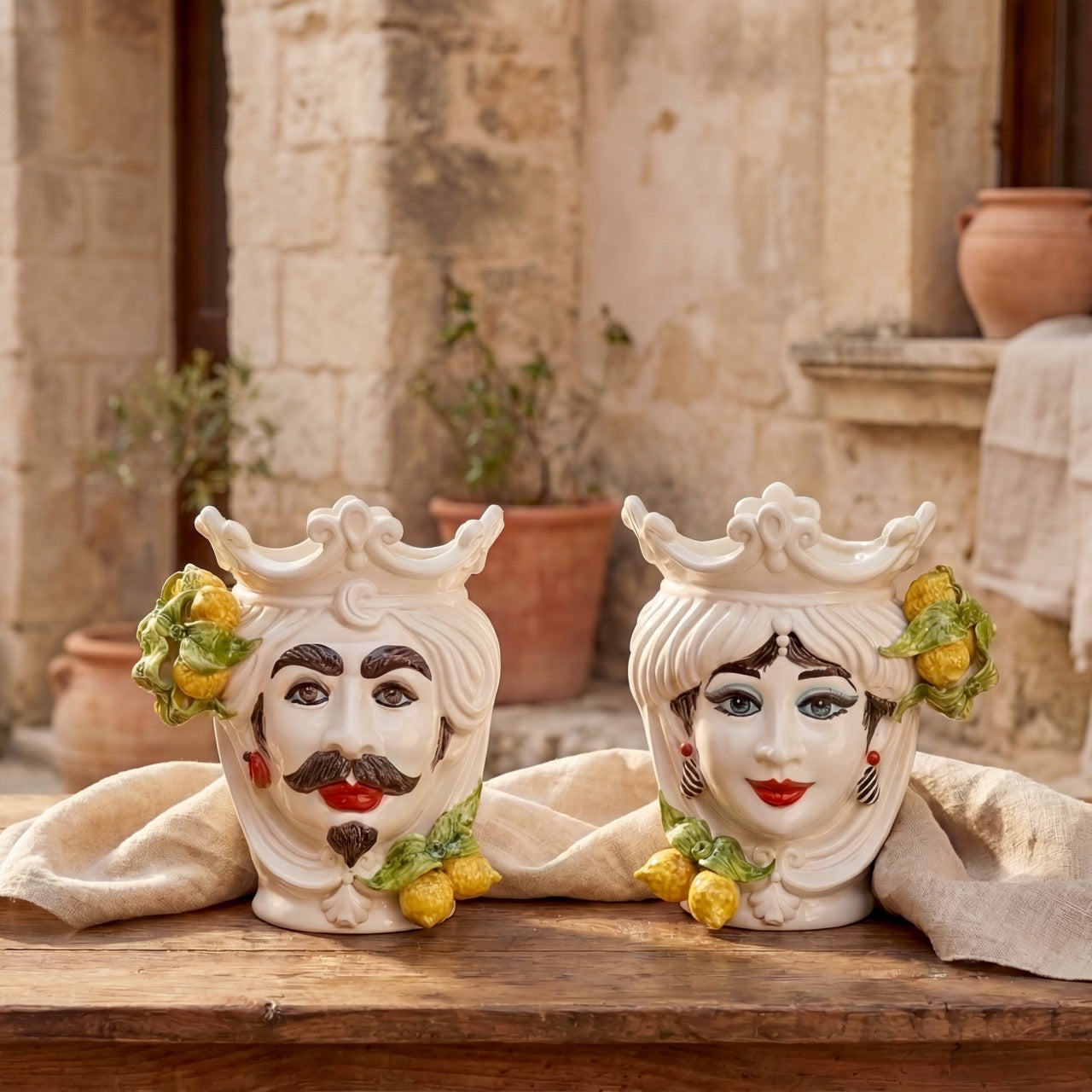 Testa h 25 cm White and Lemon femmina - Ceramiche di Caltagirone Sofia