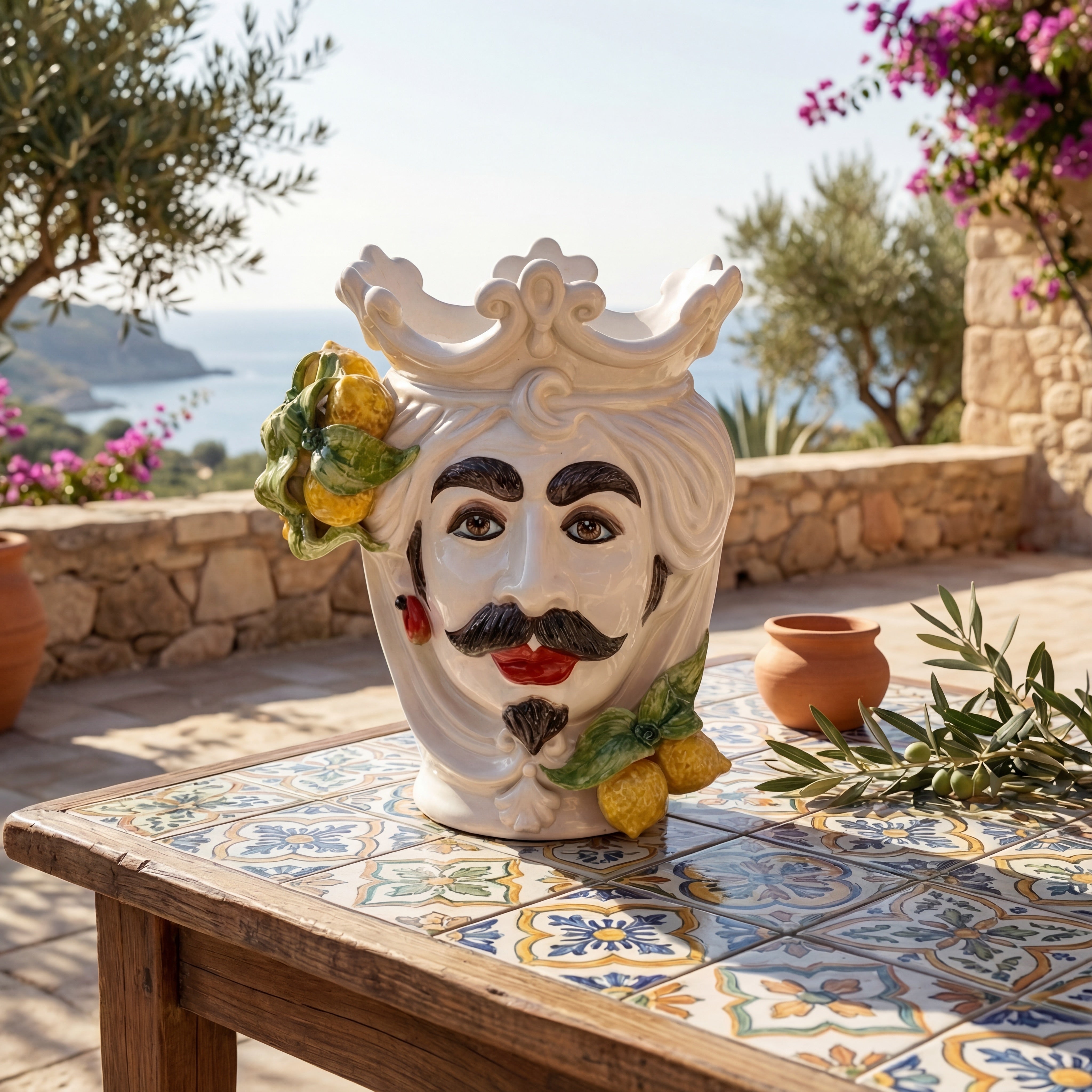 Testa h 25 cm White and Lemon uomo - Ceramiche di Caltagirone Sofia