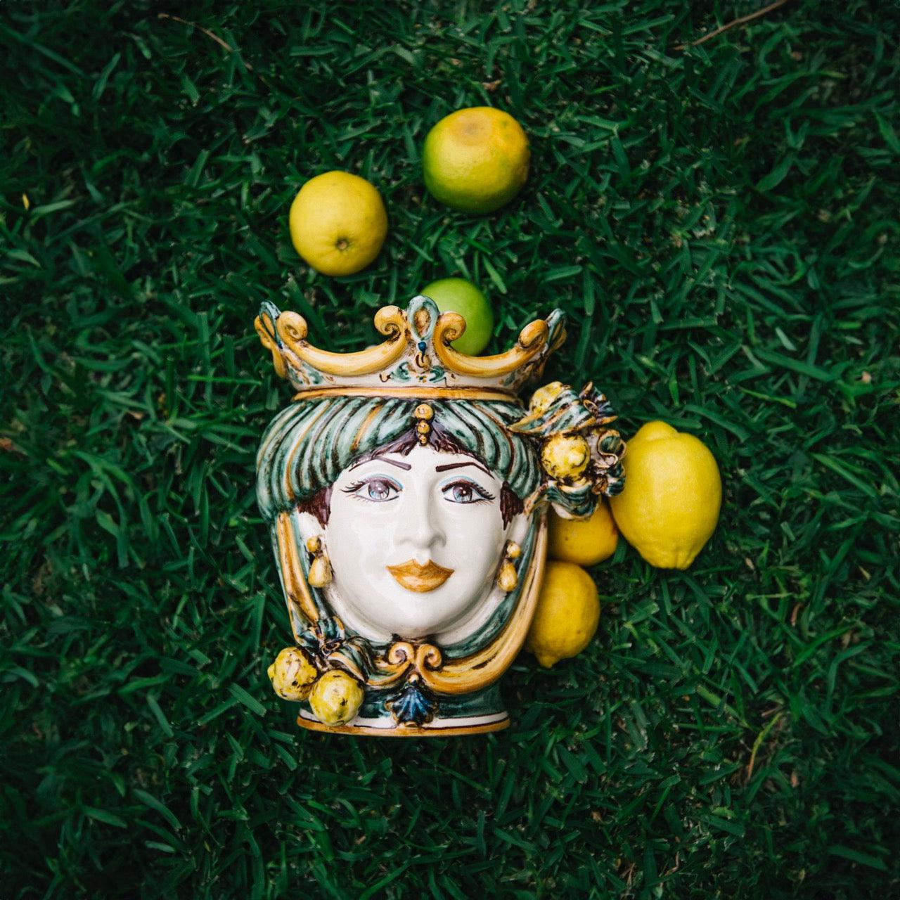 Testa h 25 limoni verde/arancio femmina - Ceramiche di Caltagirone Sofia