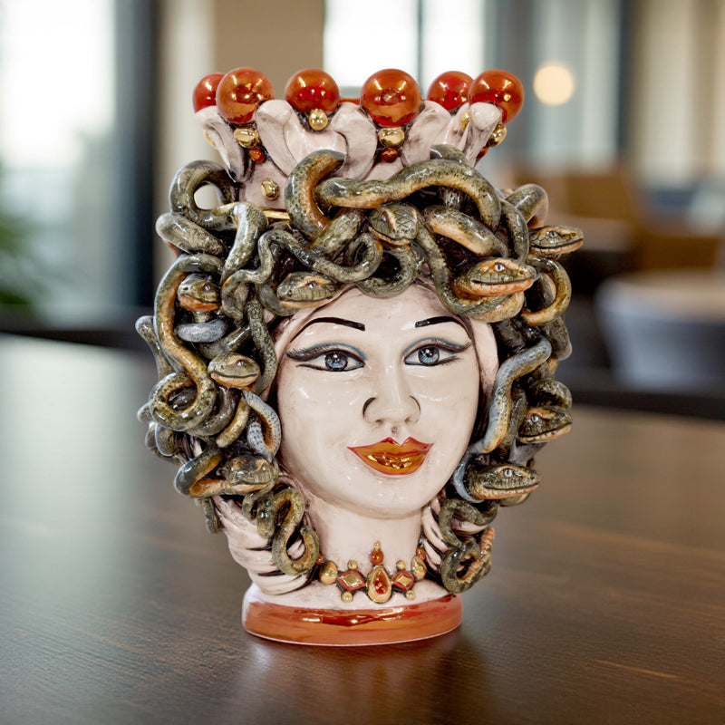 Testa h 25 turbante medusa madreperla antichizzato oro e lustri