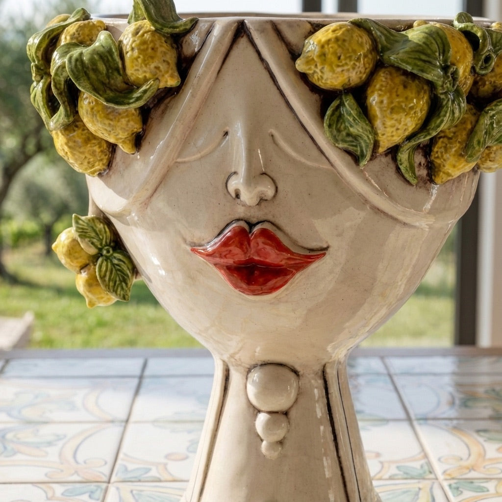 Testa h 30 Zahira Limoni Siciliani in Madreperla viso donna - Ceramiche di Caltagirone Sofia