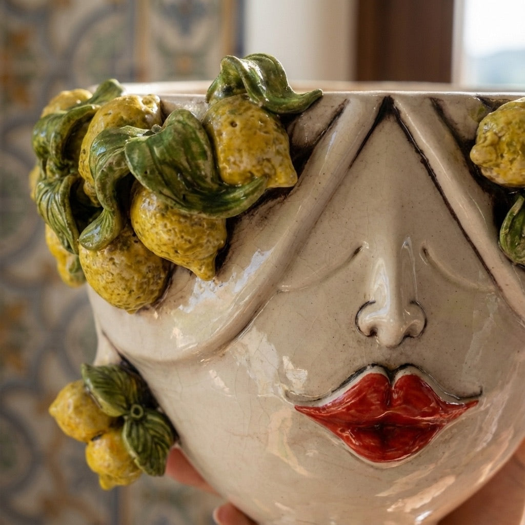 Testa h 30 Zahira Limoni Siciliani in Madreperla viso donna - Ceramiche di Caltagirone Sofia