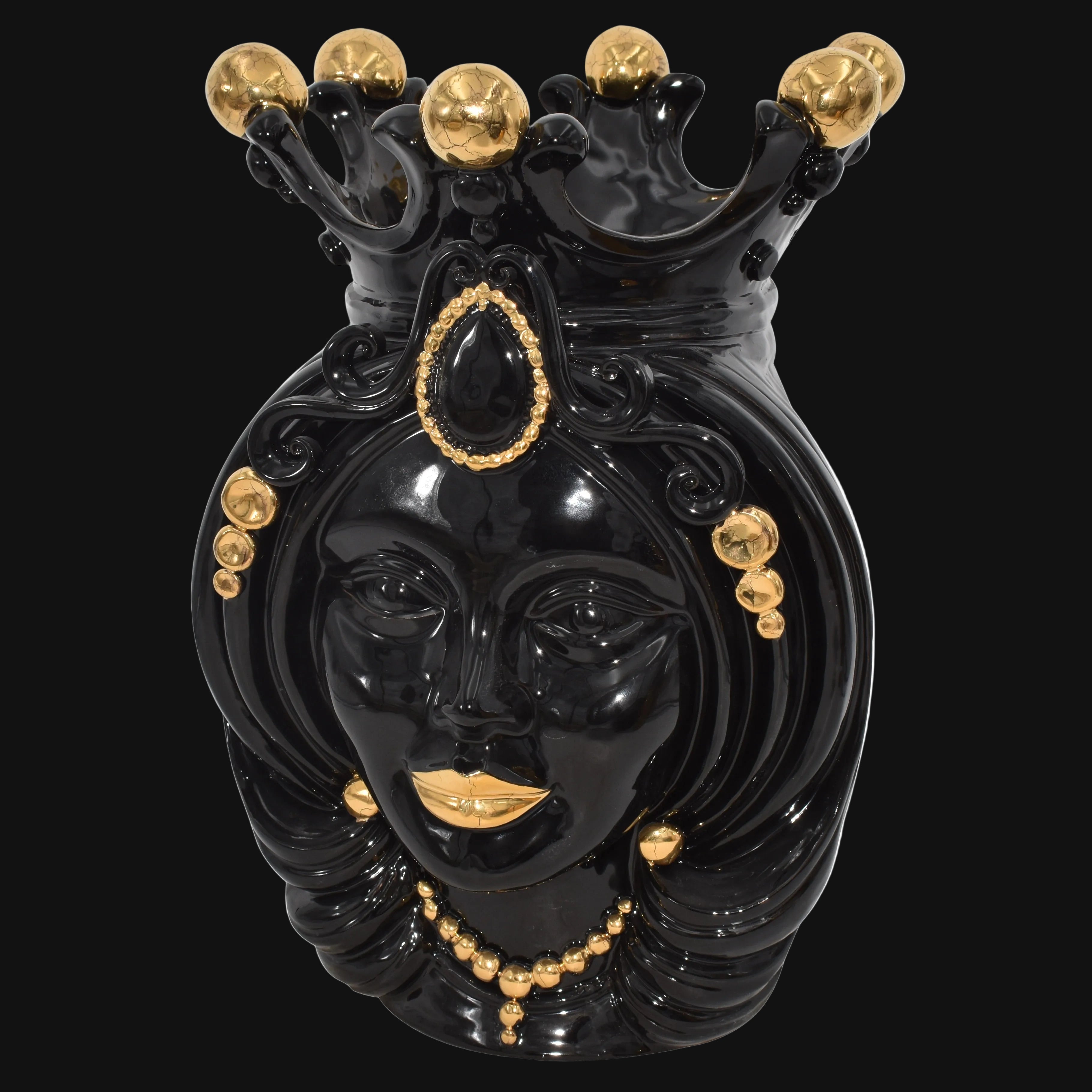 Cabeza de Moro H 38 cm, Mujer, Negro y Oro – Testa di Moro de Caltagirone, Sicilia