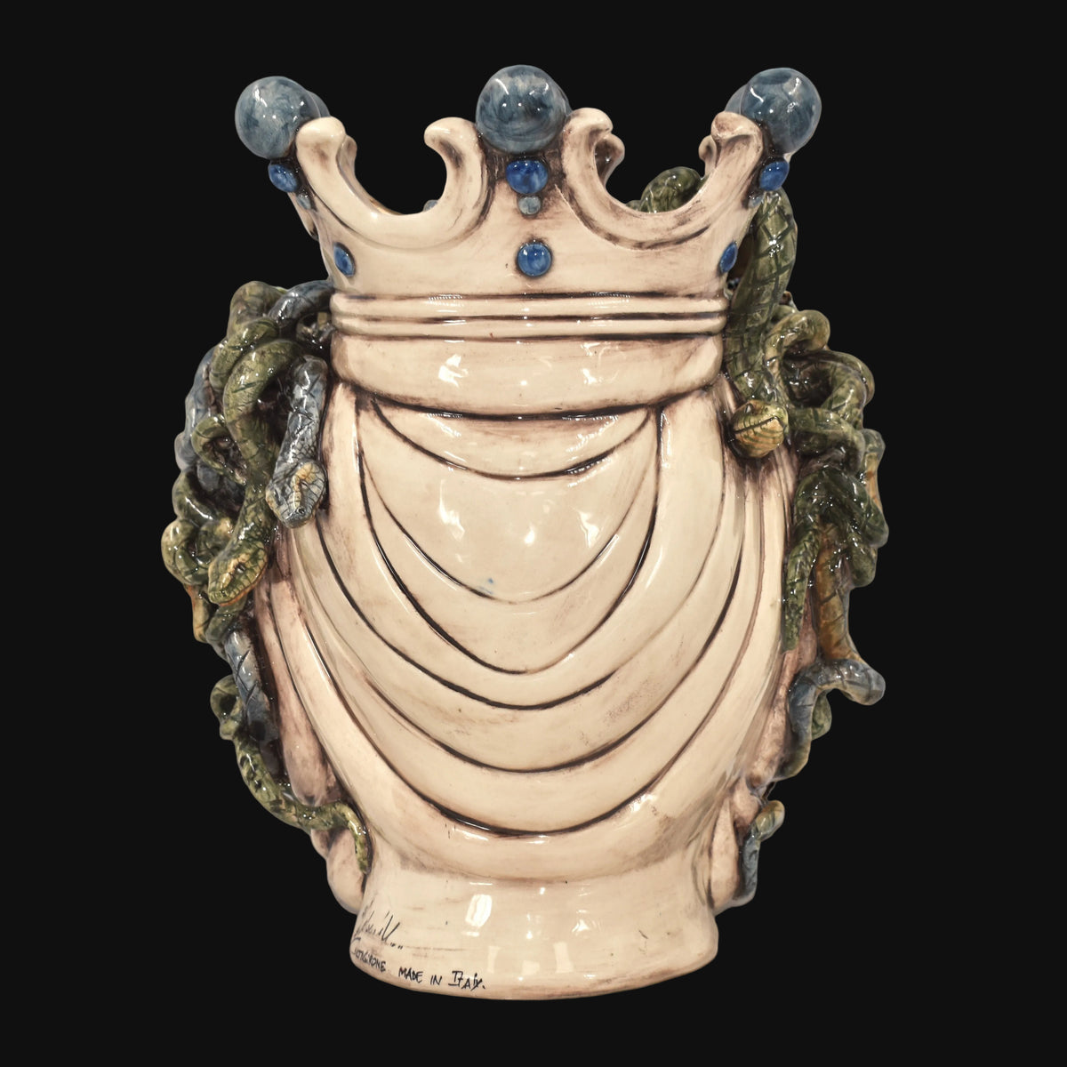 Testa h 38 medusa Madreperla Antichizzato con perline blu - Ceramiche di Caltagirone Sofia
