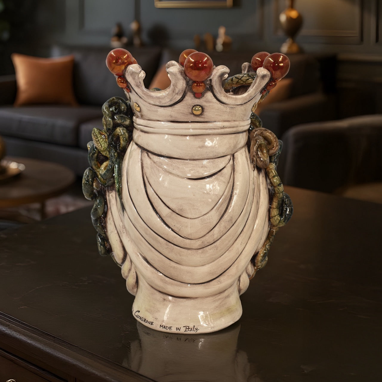 Testa h 38 medusa Madreperla Oro e Lustri - Ceramiche di Caltagirone Sofia