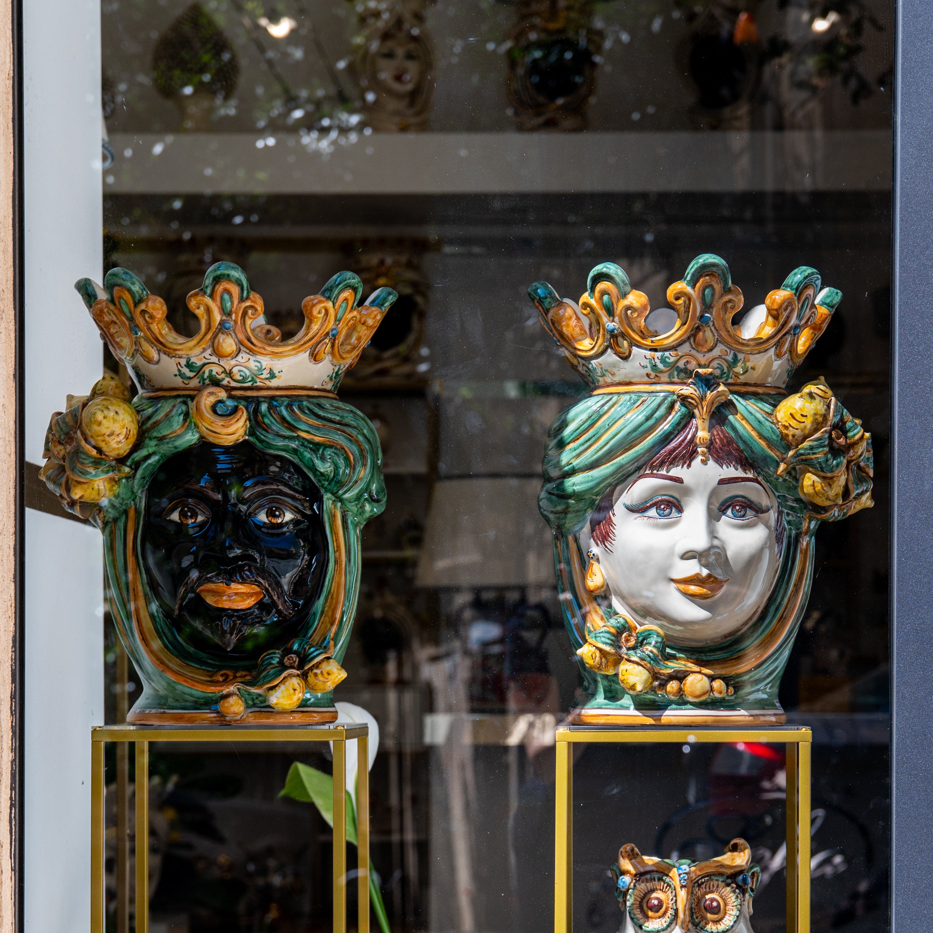 Testa h 40 limoni verde/arancio maschio moro - Ceramiche di Caltagirone Sofia