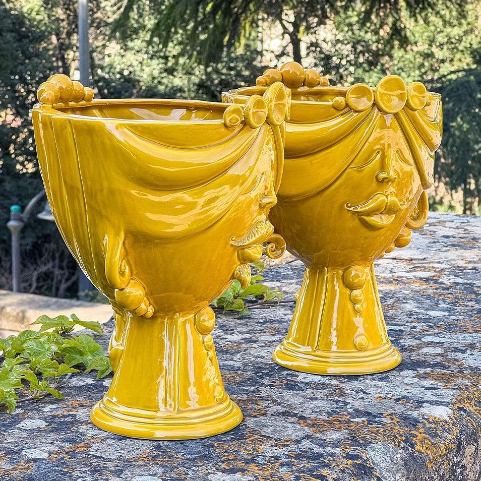 Testa Uomo Ceramica Caltagirone | Zahira Senape 30cm - Ceramiche di Caltagirone Sofia