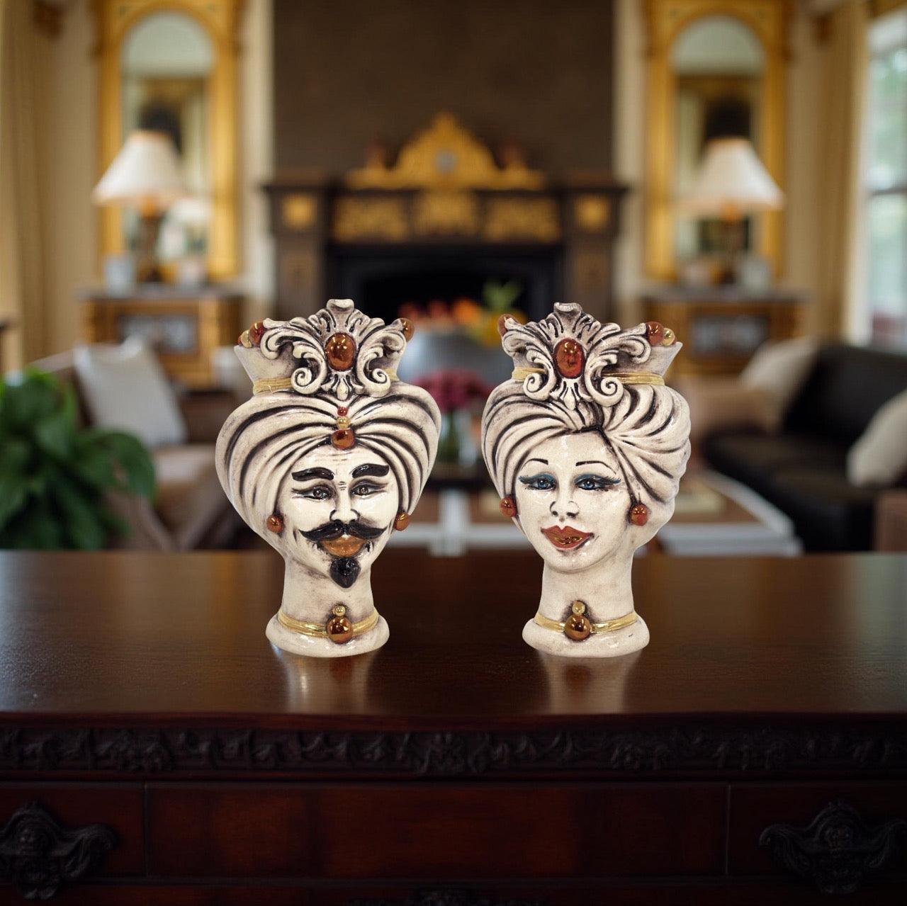 Teste con corona h 16 tuareg madreperla antichizzato Oro e Lustri - Ceramiche di Caltagirone Sofia