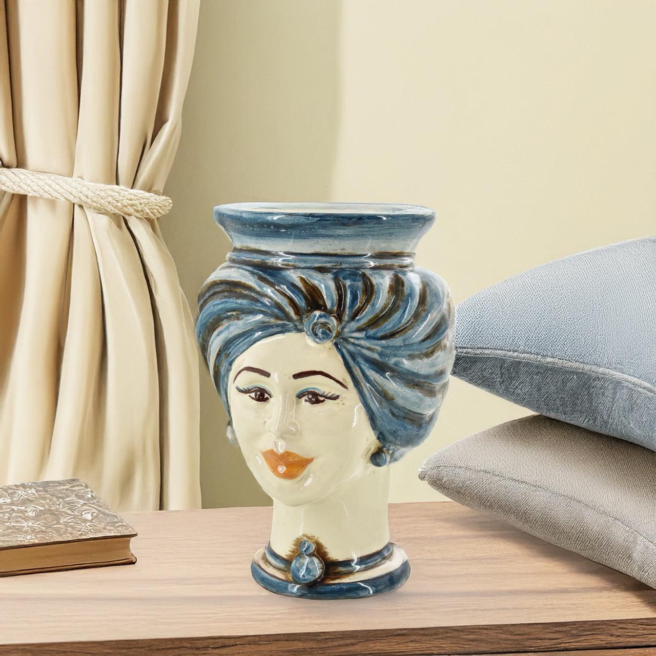 Teste di Moro h 16 tuareg decoro Monocromia di blu - Ceramiche di Caltagirone Sofia