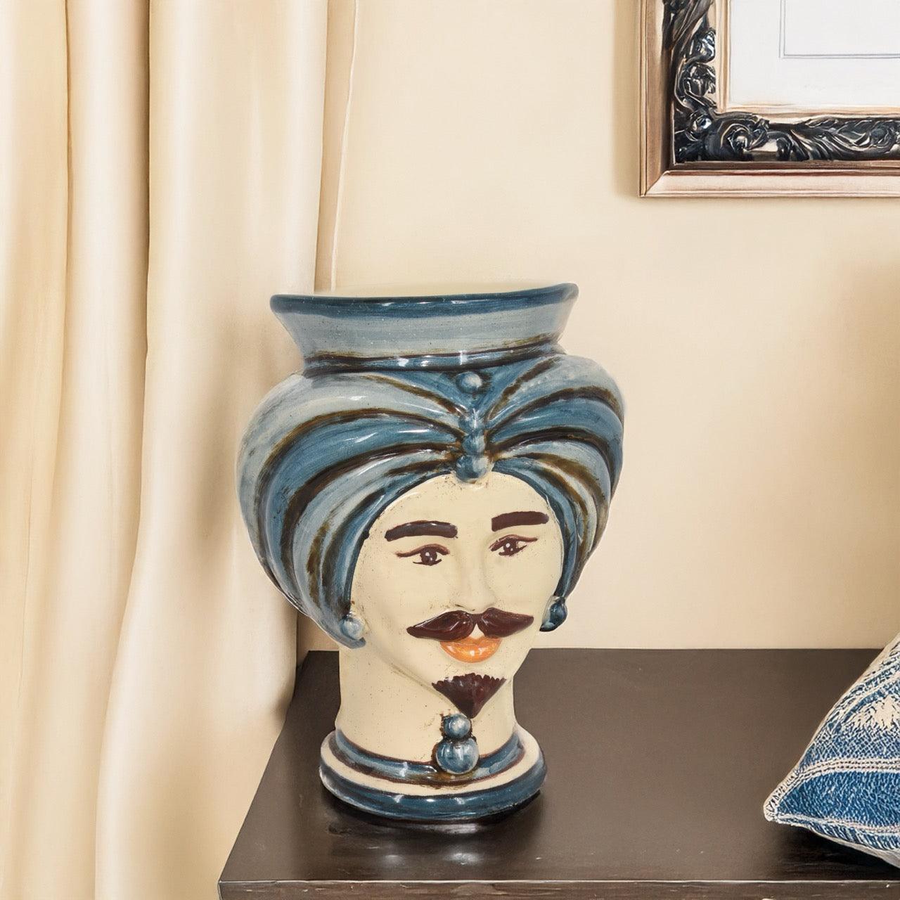 Teste di Moro h 16 tuareg decoro Monocromia di blu - Ceramiche di Caltagirone Sofia