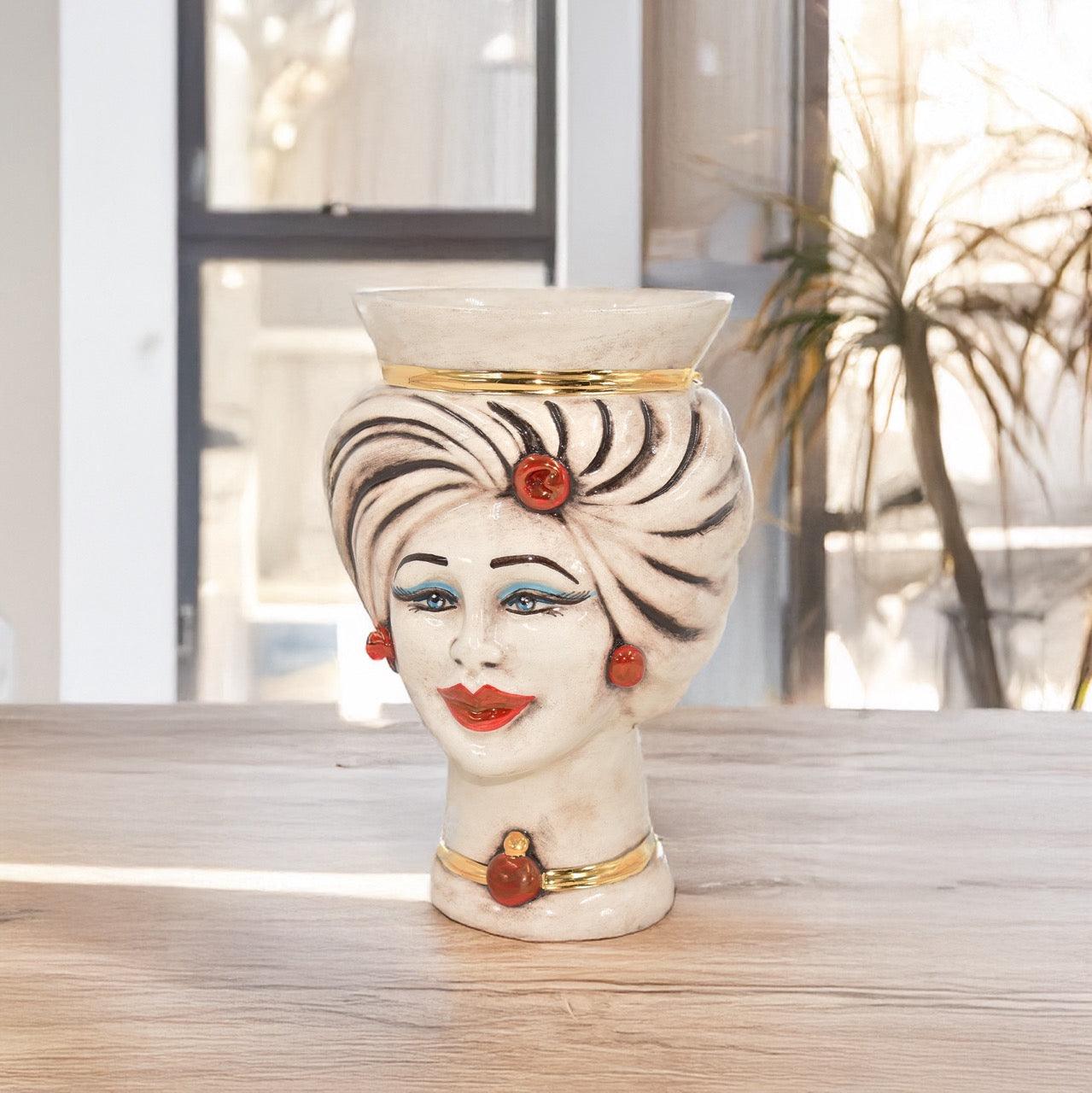 Teste di moro h 16 tuareg madreperla antichizzato Oro e Lustri - Ceramiche di Caltagirone Sofia