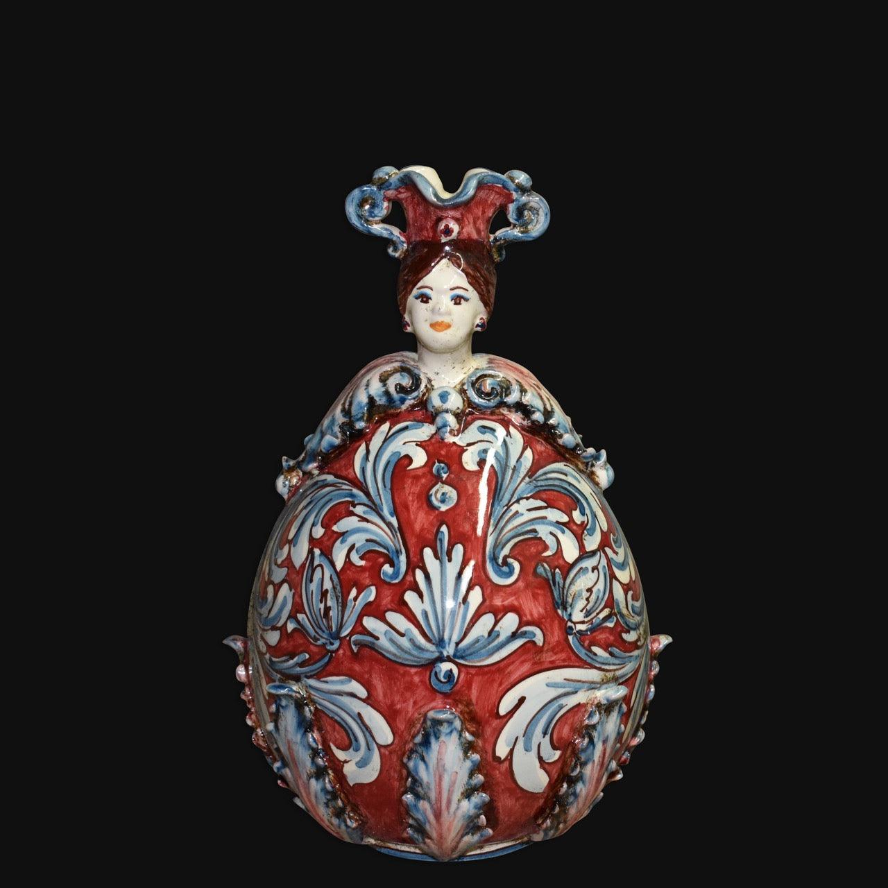 Uovo a personaggio femmina h 25 cm Serie Ornato Blu e Bordeaux - Ceramiche di Caltagirone Sofia