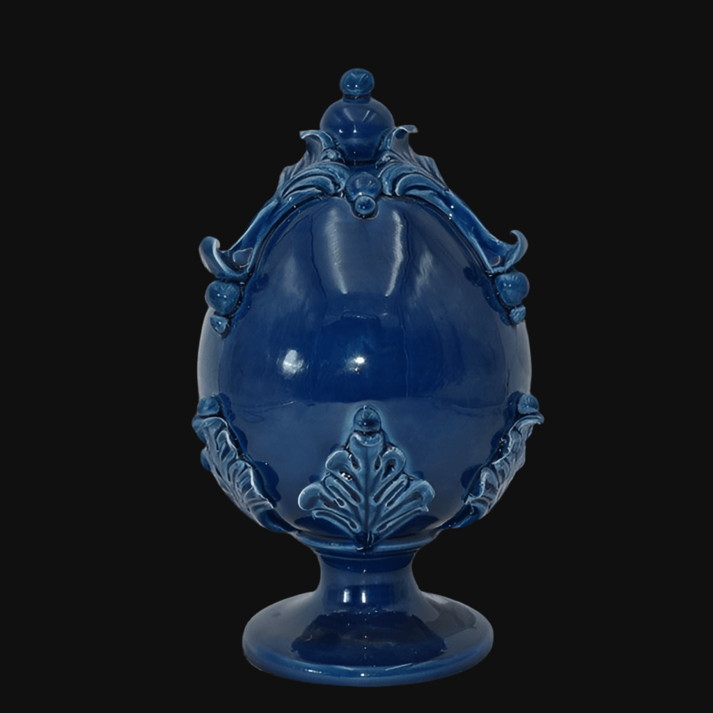 Uovo in ceramica blu intenso Ceramiche di Caltagirone Sofia, ceramiche Caltagirone fatti a mano