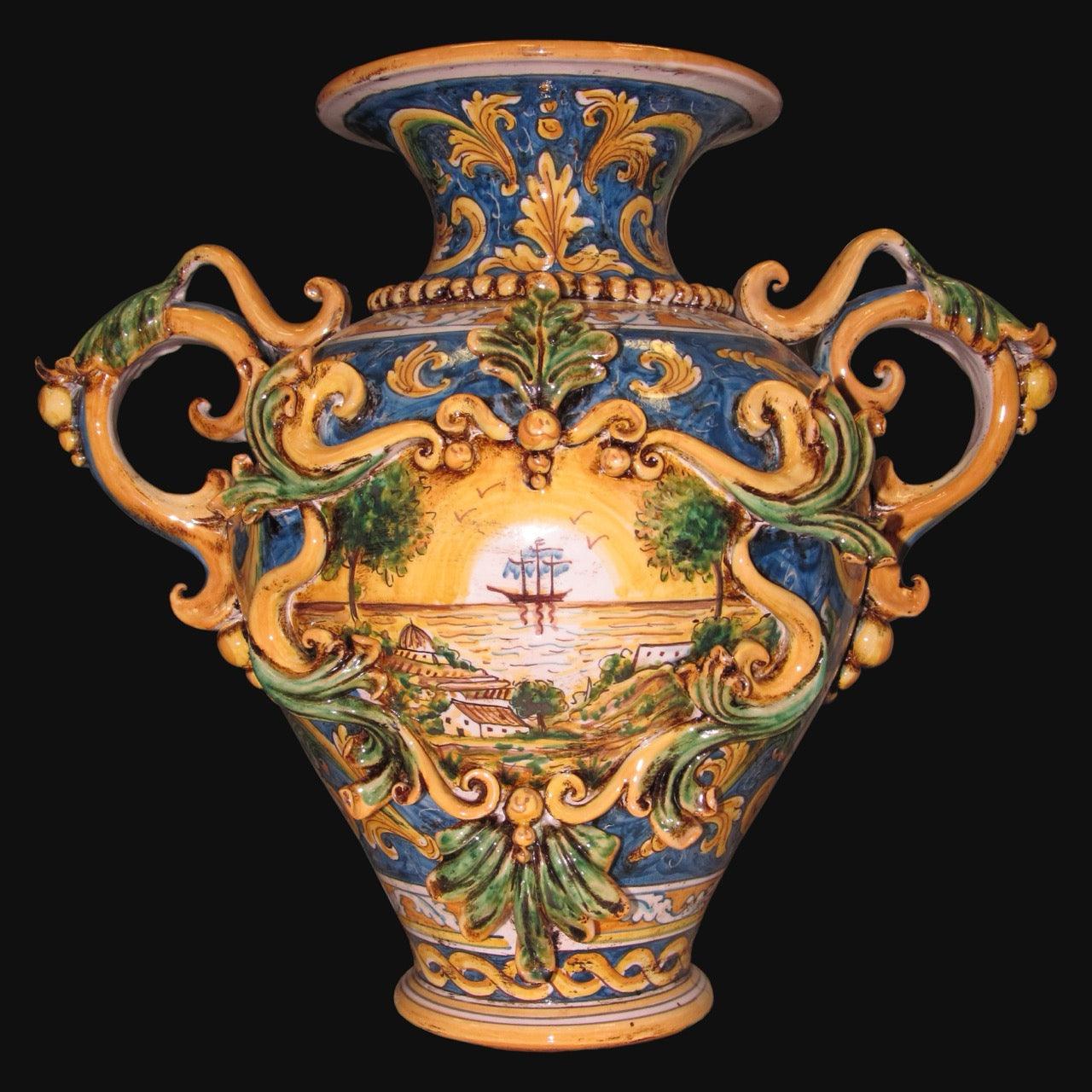 Vaso anfora h 40 c/greca rilievo ornato calatino c/veliero - Ceramiche di Caltagirone Sofia