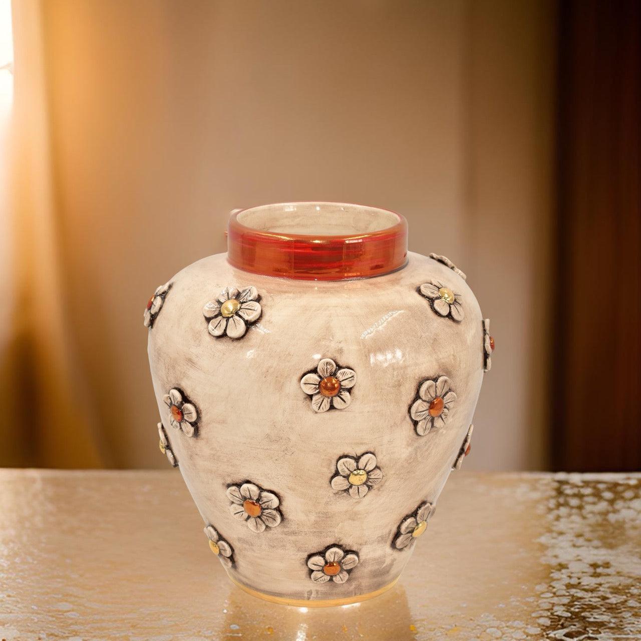 Vaso boccia c/fiori h 27 madreperla antichizzato oro e lustri - Ceramiche di Caltagirone Sofia