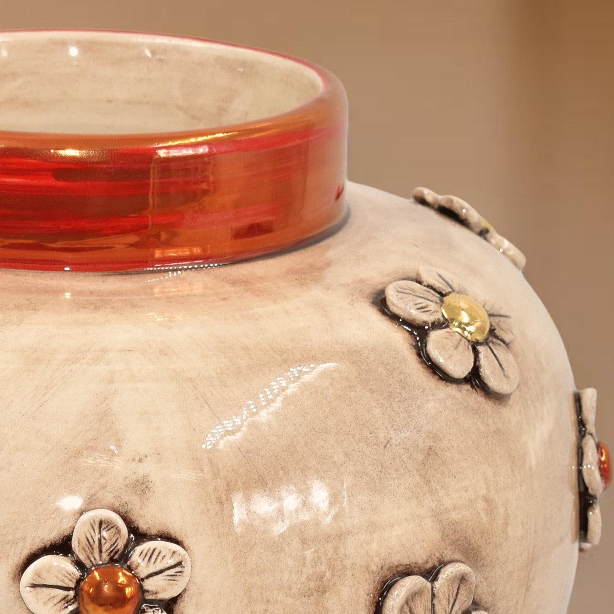 Vaso boccia c/fiori h 27 madreperla antichizzato oro e lustri - Ceramiche di Caltagirone Sofia