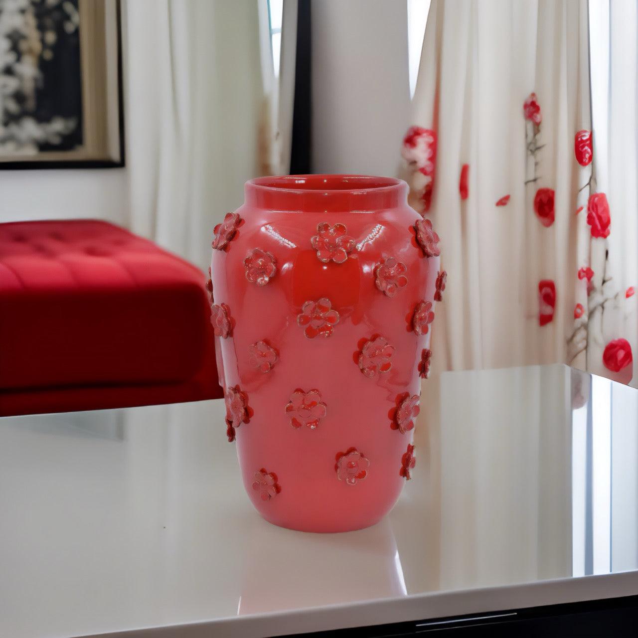 Vaso boccia con fiori Linea Rosso Fuoco - Ceramiche di Caltagirone Sofia