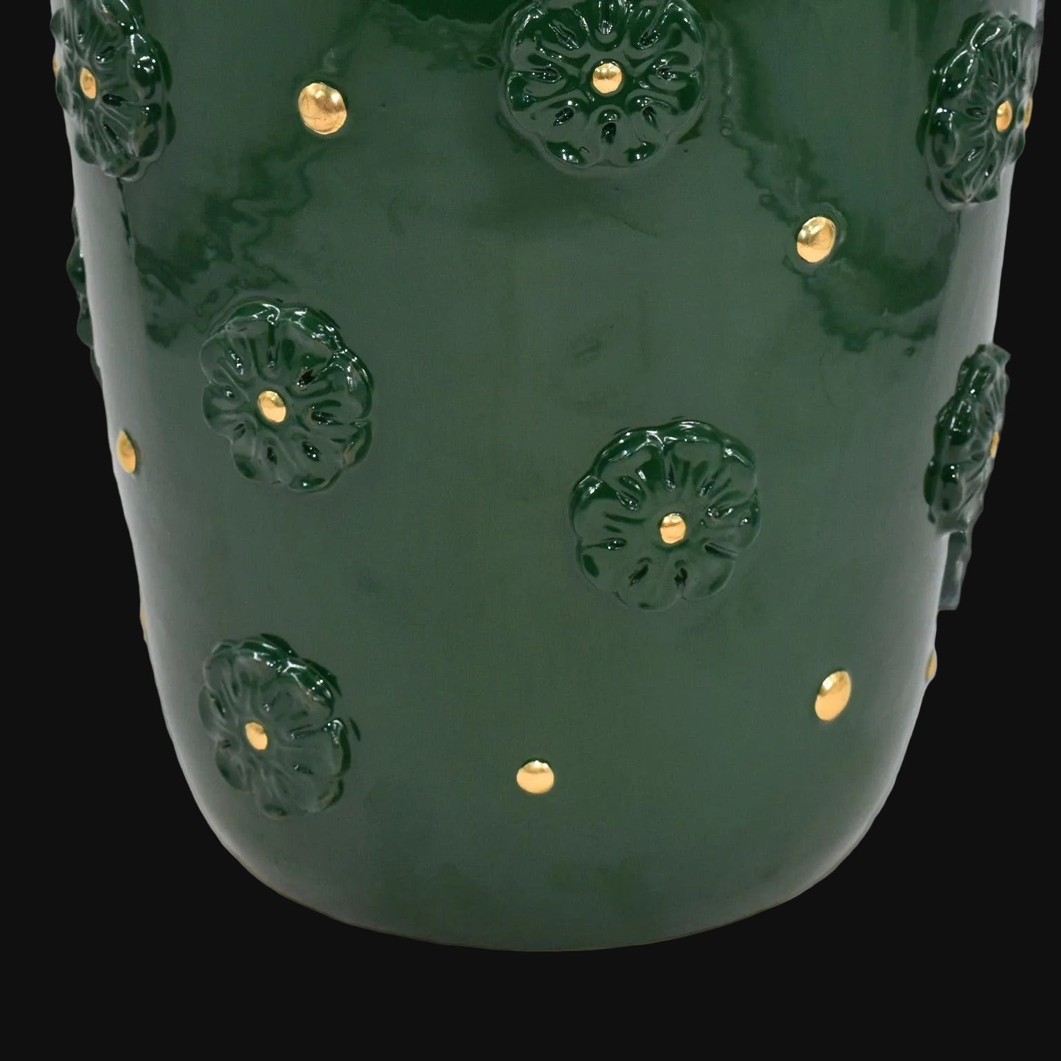 Vaso con rosone h 37 verde antico e oro - Ceramiche di Caltagirone Sofia