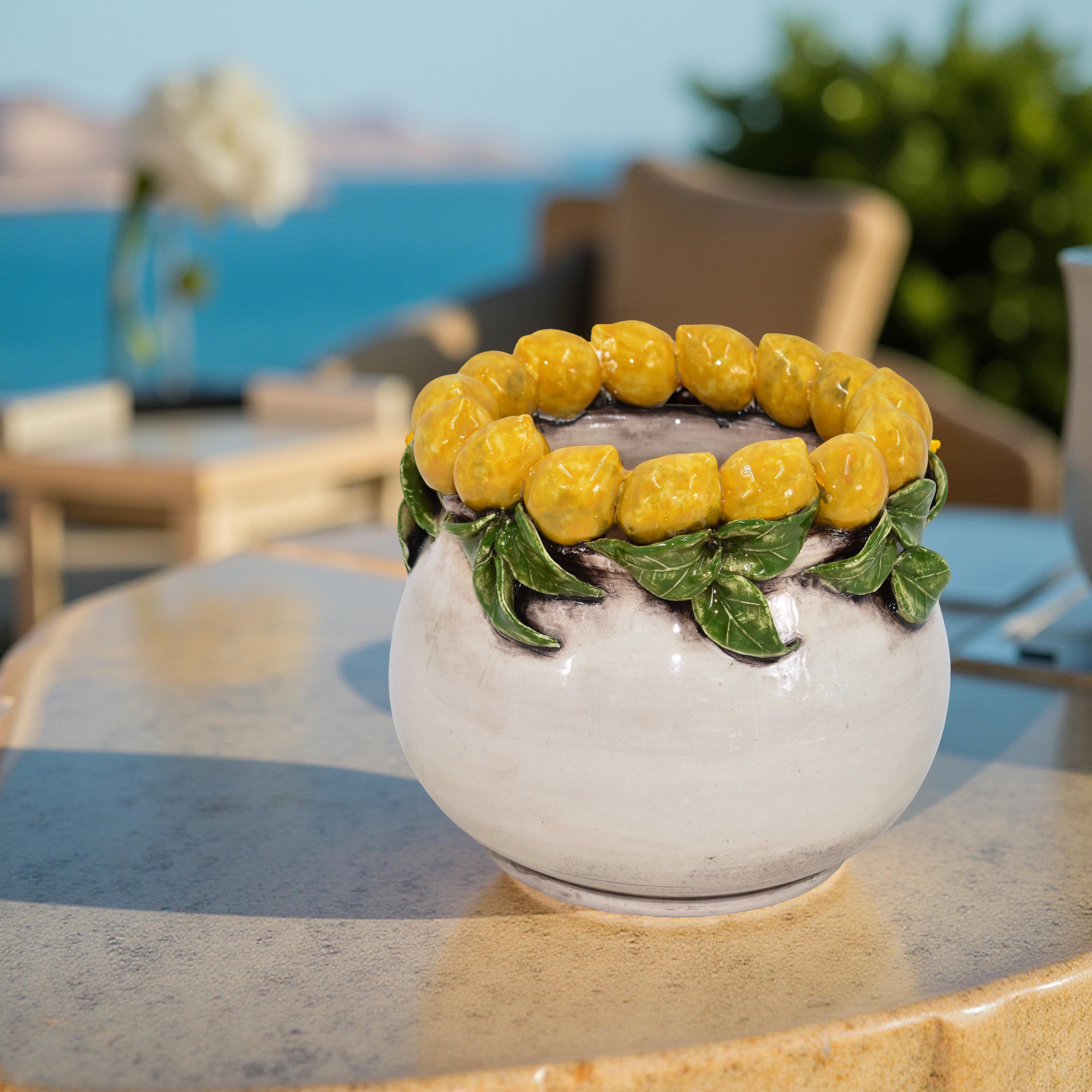 Vaso h 16 con Limoni di Sicilia madreperla colorato - Ceramiche di Caltagirone Sofia