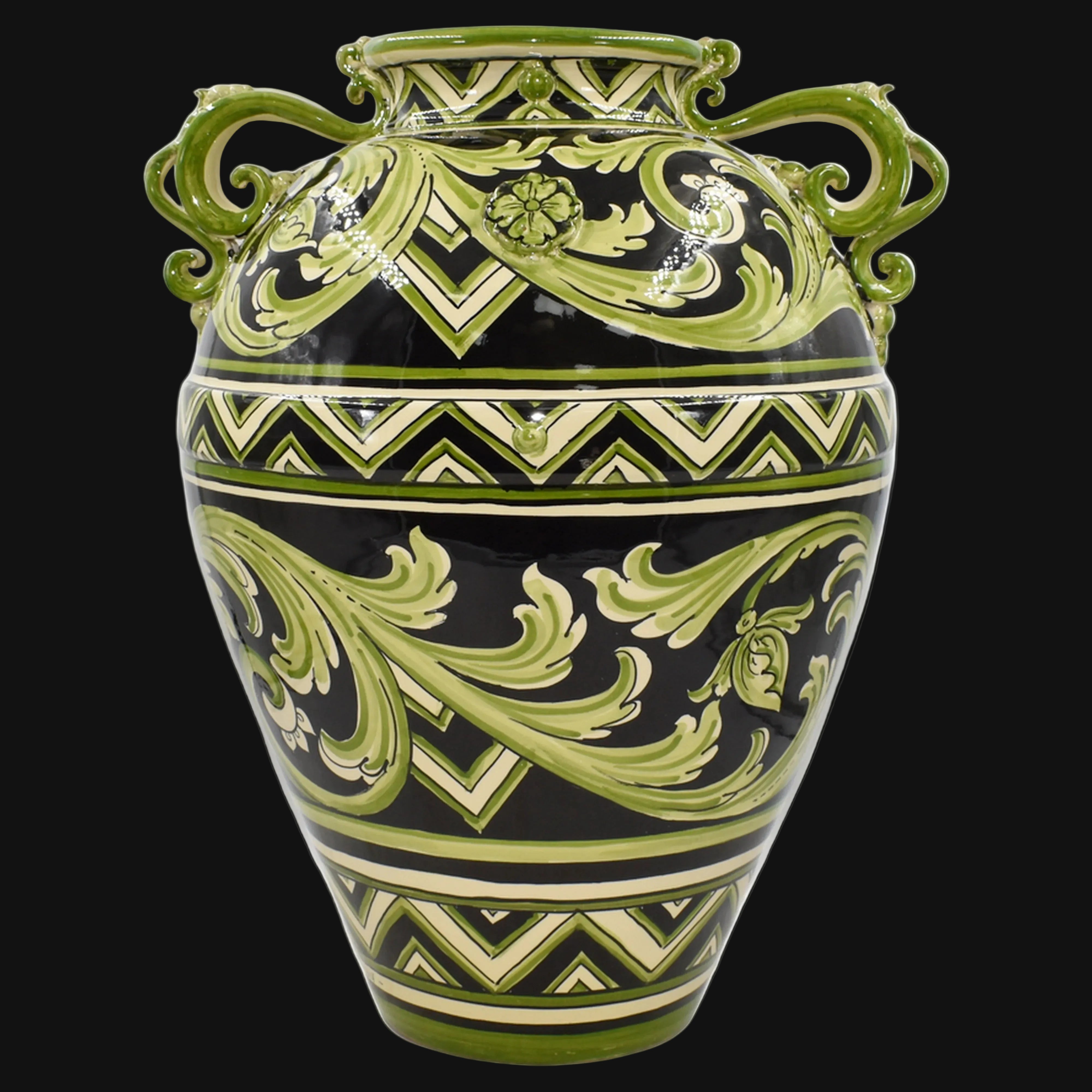Vaso in Ceramica di Caltagirone h 50 cm - Linea Parigi Nero e Verde