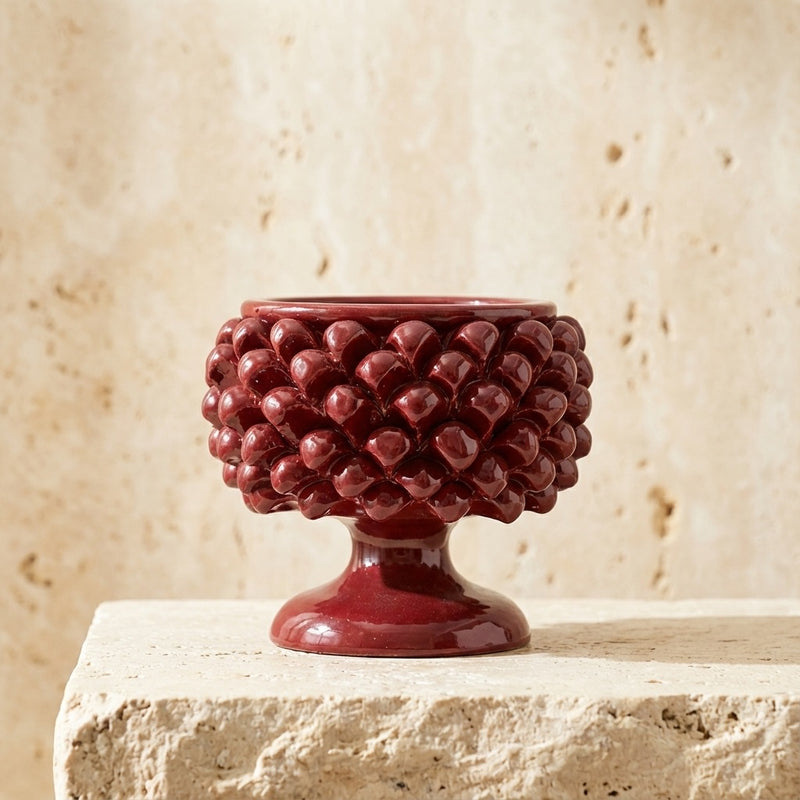 Vaso mezza pigna bordeaux in ceramica di Caltagirone