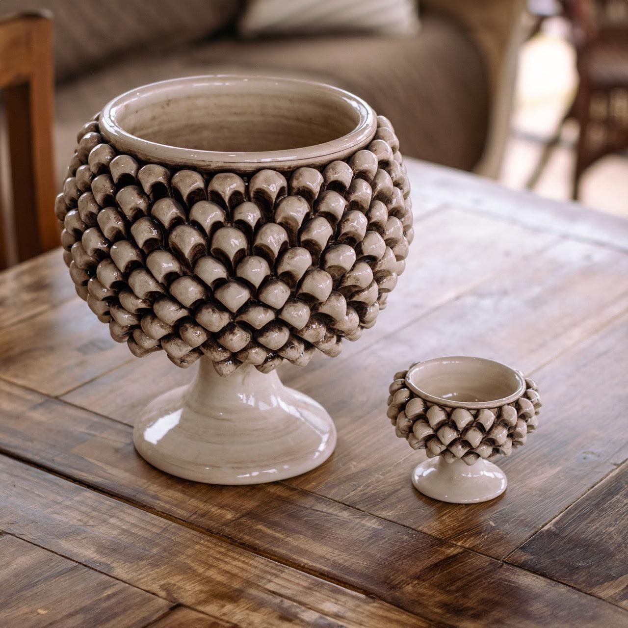 Vaso mezza pigna madreperla antichizzato in ceramica di Caltagirone - Ceramiche di Caltagirone Sofia