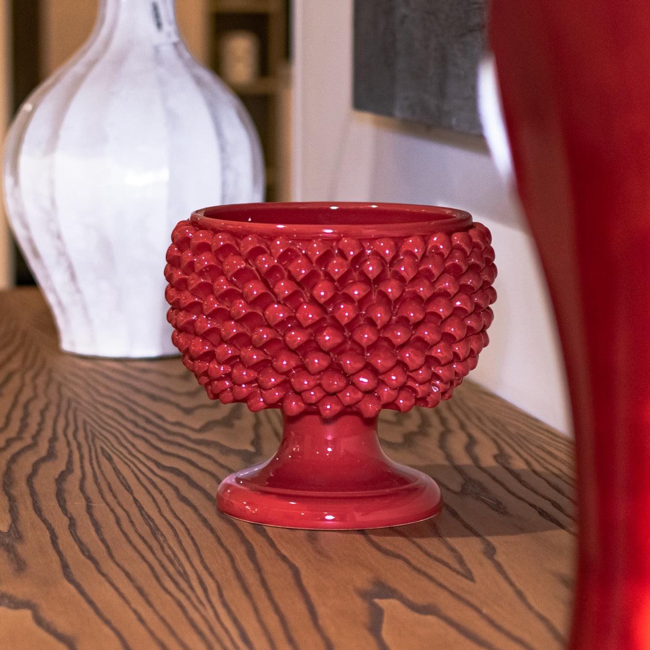 Vaso mezza pigna rosso fuoco in ceramica di Caltagirone - Ceramiche di Caltagirone Sofia