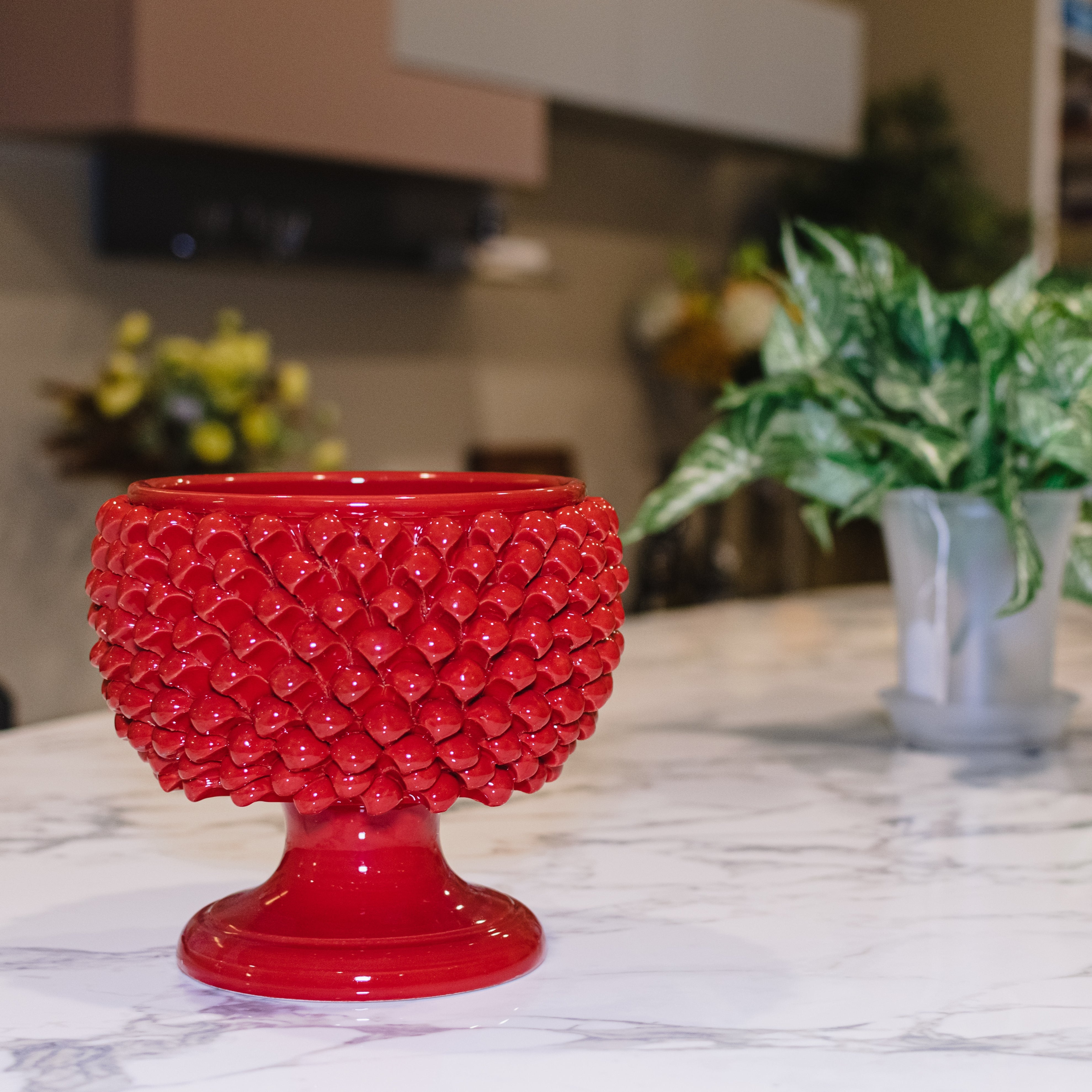 Vaso mezza pigna rosso fuoco in ceramica di Caltagirone - Ceramiche di Caltagirone Sofia