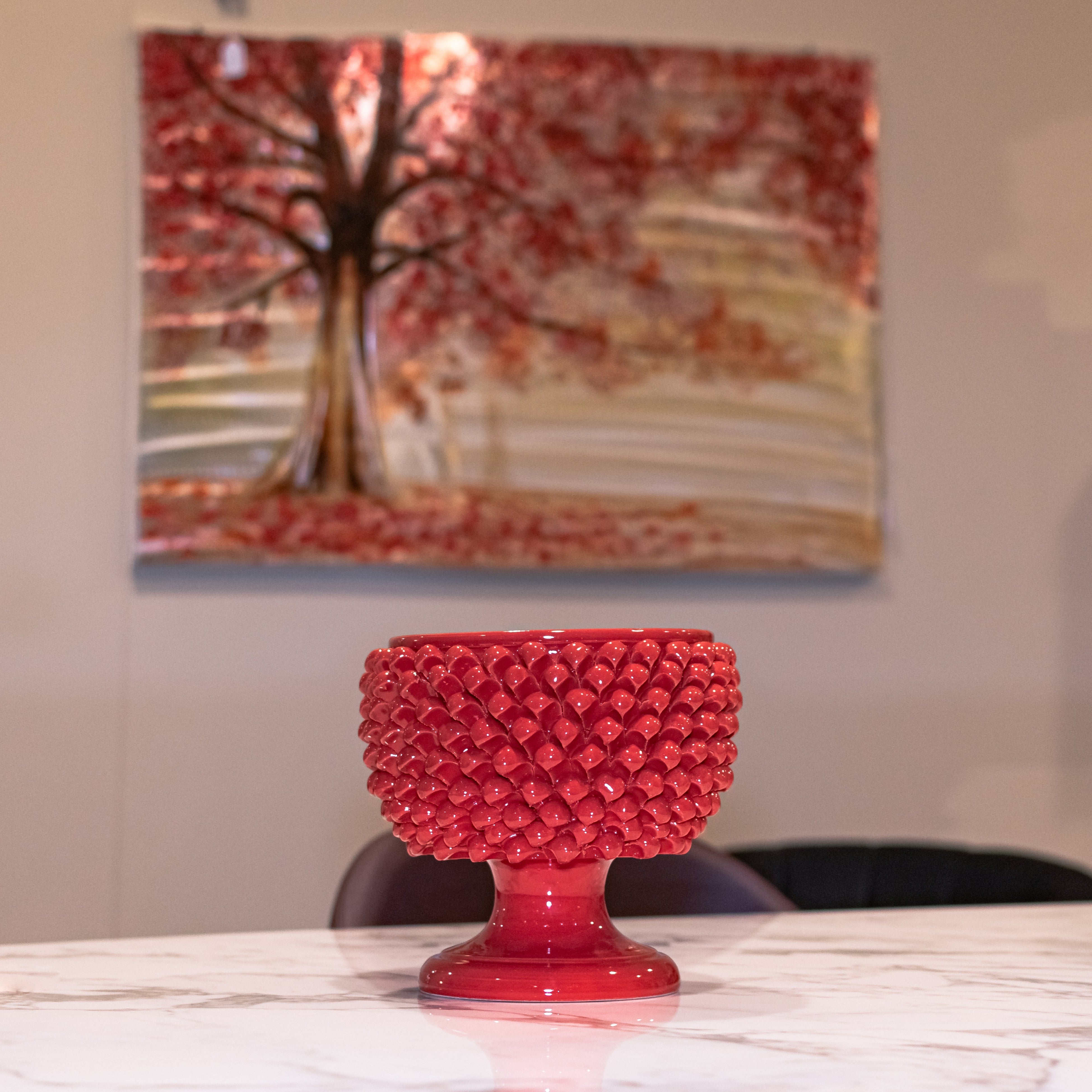Vaso mezza pigna rosso fuoco in ceramica di Caltagirone - Ceramiche di Caltagirone Sofia