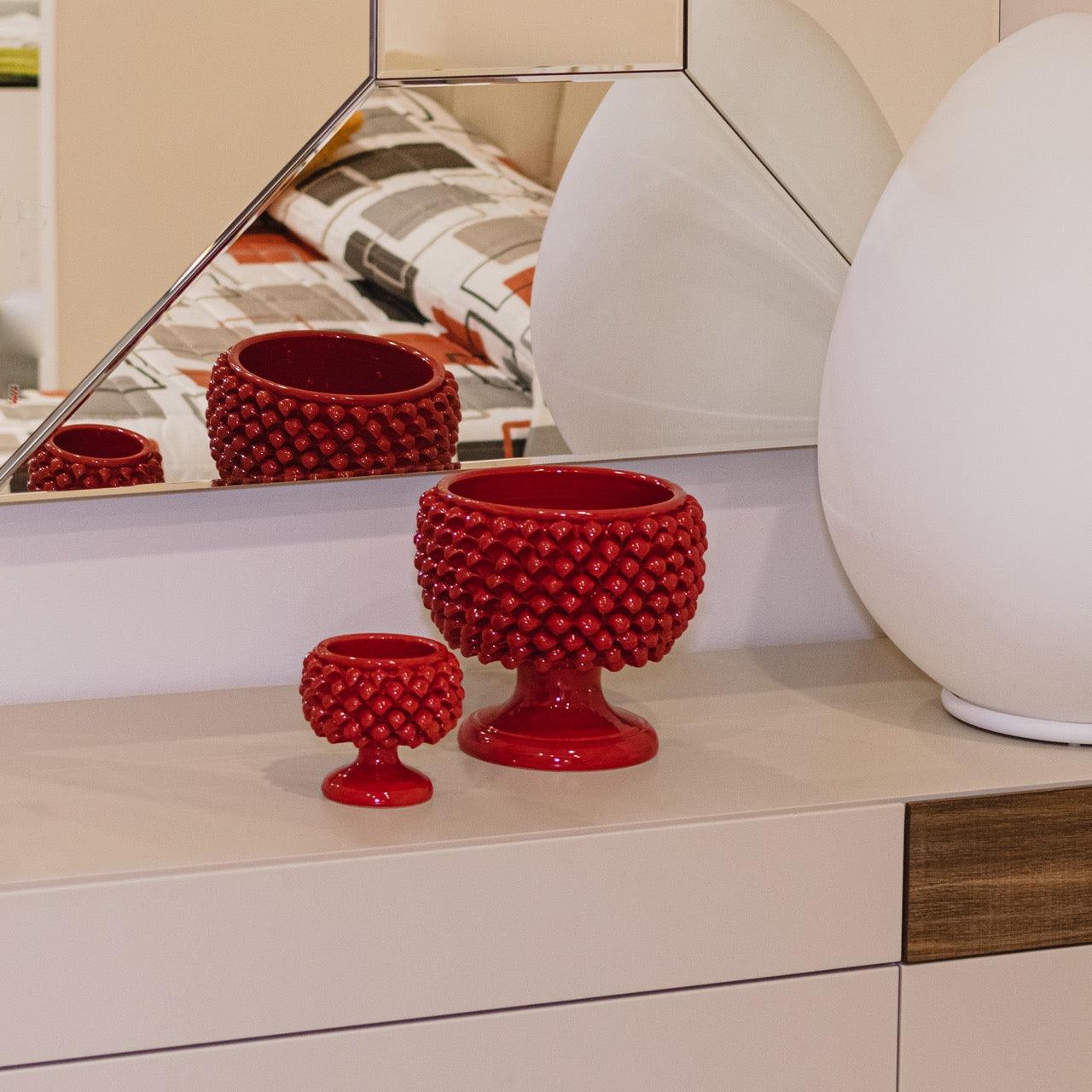 Vaso mezza pigna rosso fuoco in ceramica di Caltagirone - Ceramiche di Caltagirone Sofia