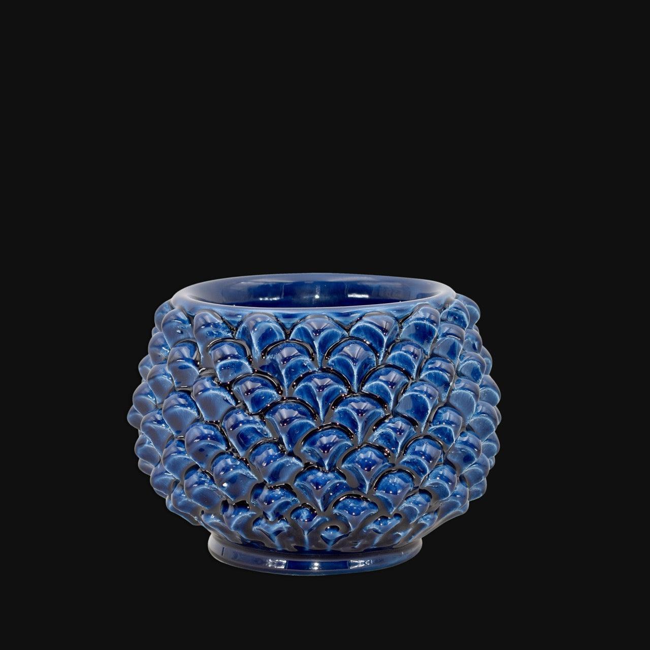 Vaso mezza pigna s/piede blu intenso in ceramica di Caltagirone - Ceramiche di Caltagirone Sofia