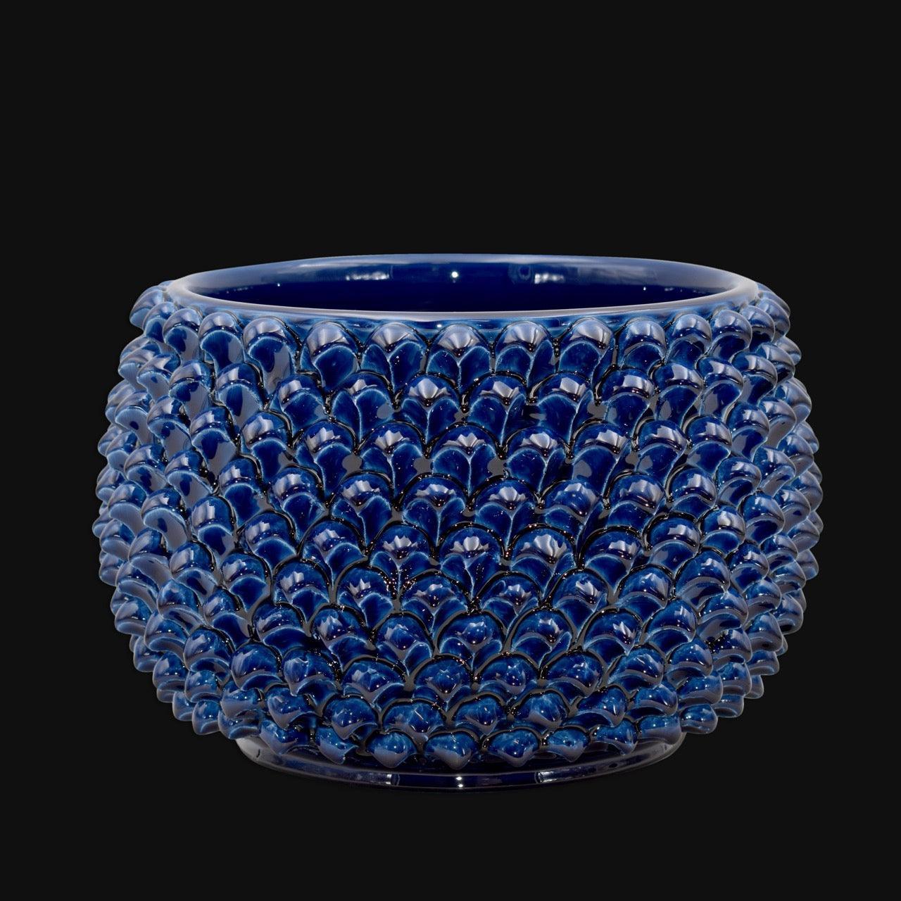 Vaso mezza pigna s/piede blu intenso in ceramica di Caltagirone - Ceramiche di Caltagirone Sofia