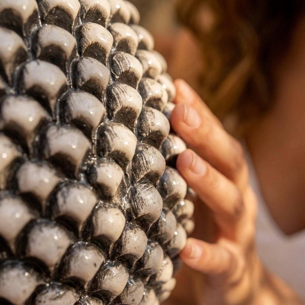 Vaso mezza pigna s/piede madreperla antichizzato in ceramica di Caltagirone - Ceramiche di Caltagirone Sofia