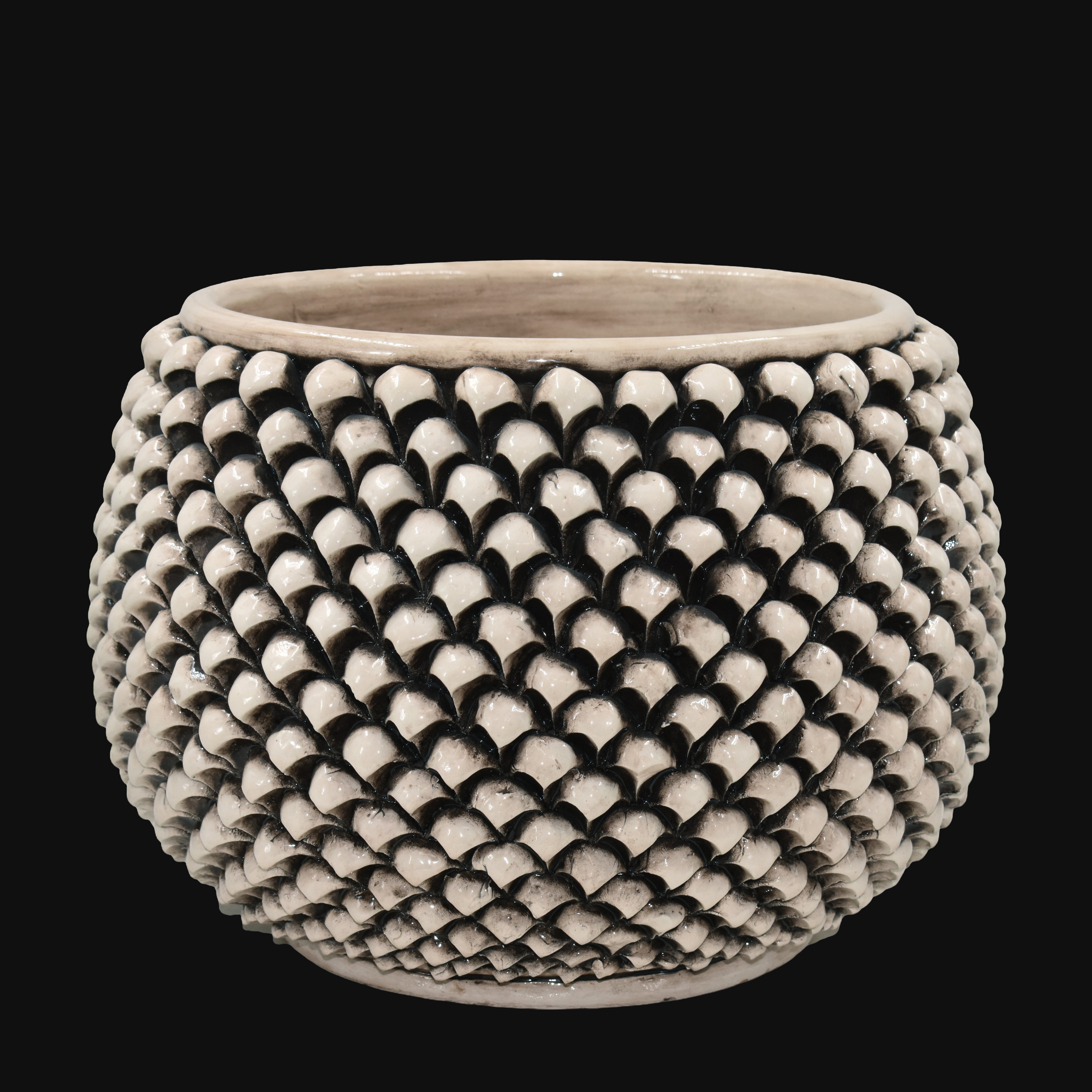 Vaso mezza pigna s/piede madreperla antichizzato in ceramica di Caltagirone - Ceramiche di Caltagirone Sofia