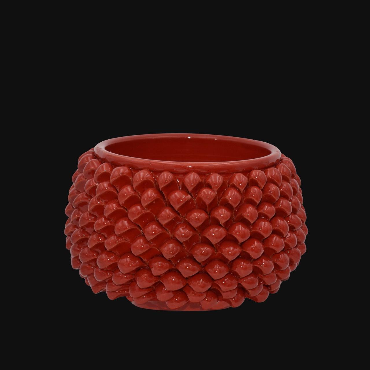 Vaso mezza pigna s/piede rosso fuoco in ceramica di Caltagirone - Ceramiche di Caltagirone Sofia