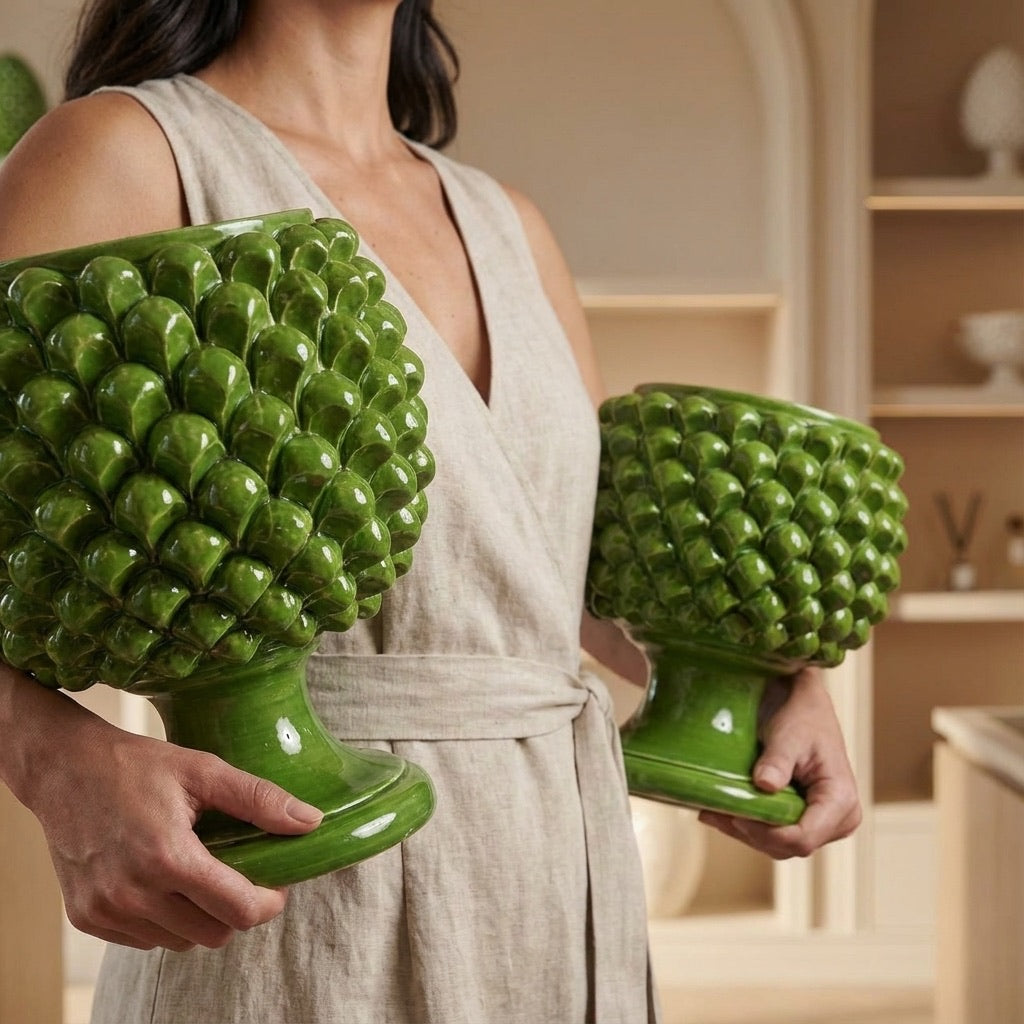 Vaso mezza pigna verde foglia in ceramica di Caltagirone - Ceramiche di Caltagirone Sofia