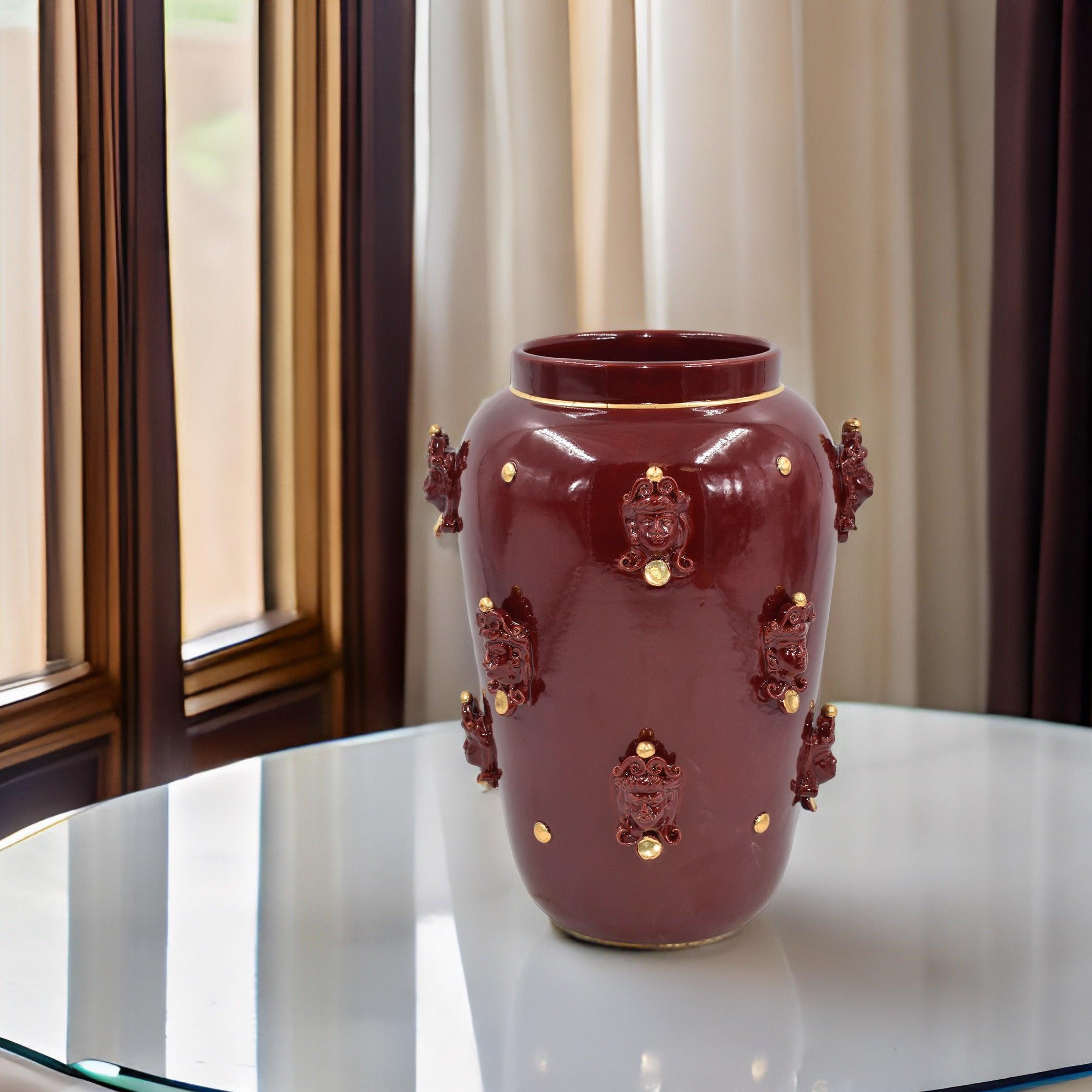 Vaso teste h 40 bordeaux/oro - Ceramiche di Caltagirone Sofia