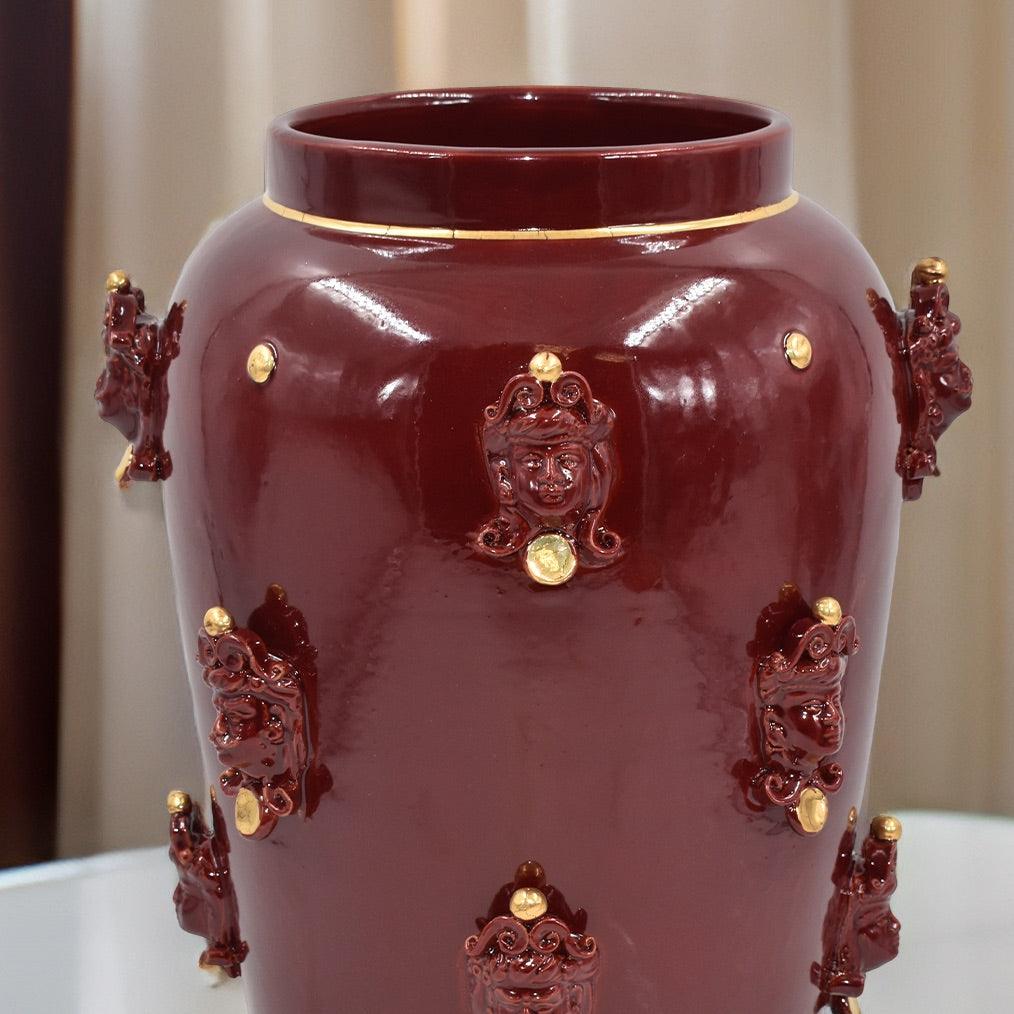 Vaso teste h 40 bordeaux/oro - Ceramiche di Caltagirone Sofia
